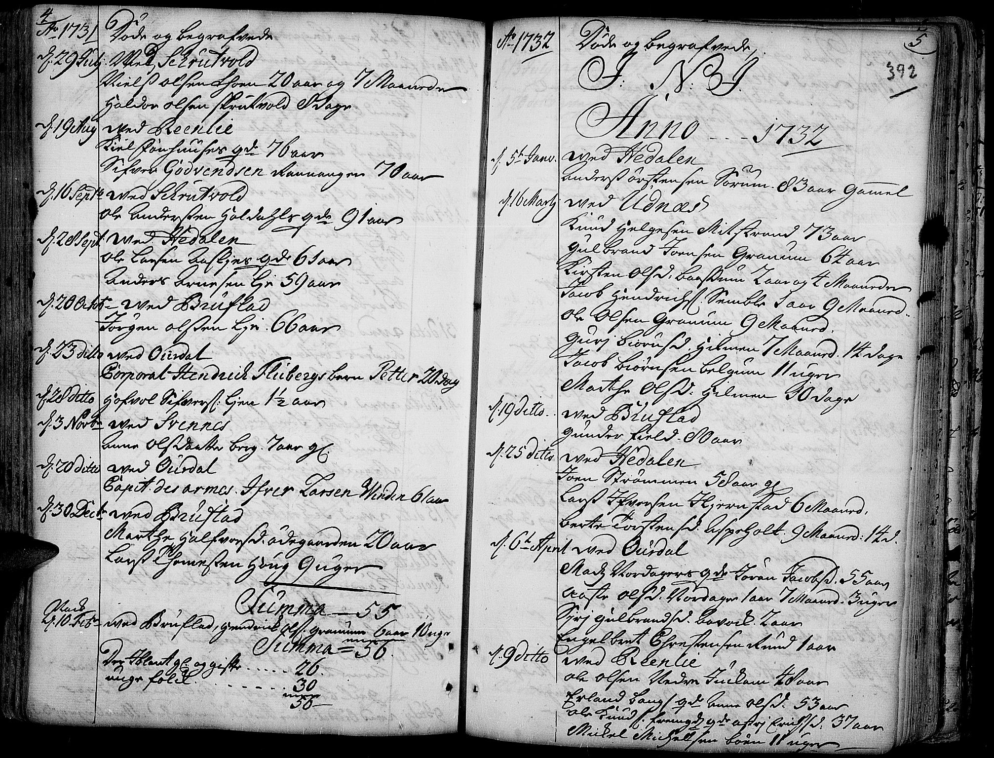 Aurdal prestekontor, AV/SAH-PREST-126/H/Ha/Haa/L0004: Parish register (official) no. 4, 1730-1762, p. 4-5