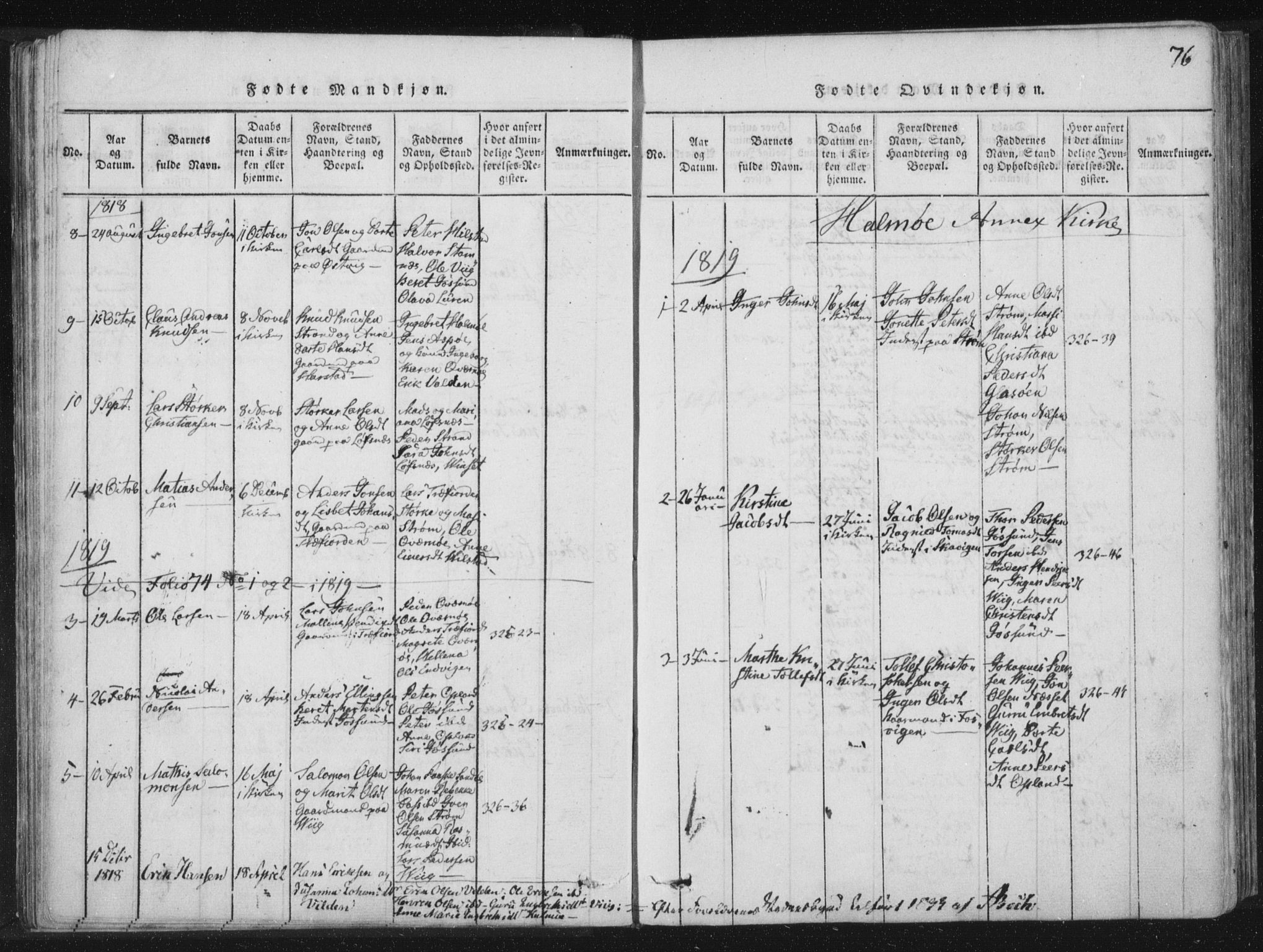 Ministerialprotokoller, klokkerbøker og fødselsregistre - Nord-Trøndelag, SAT/A-1458/773/L0609: Parish register (official) no. 773A03 /3, 1815-1830, p. 76