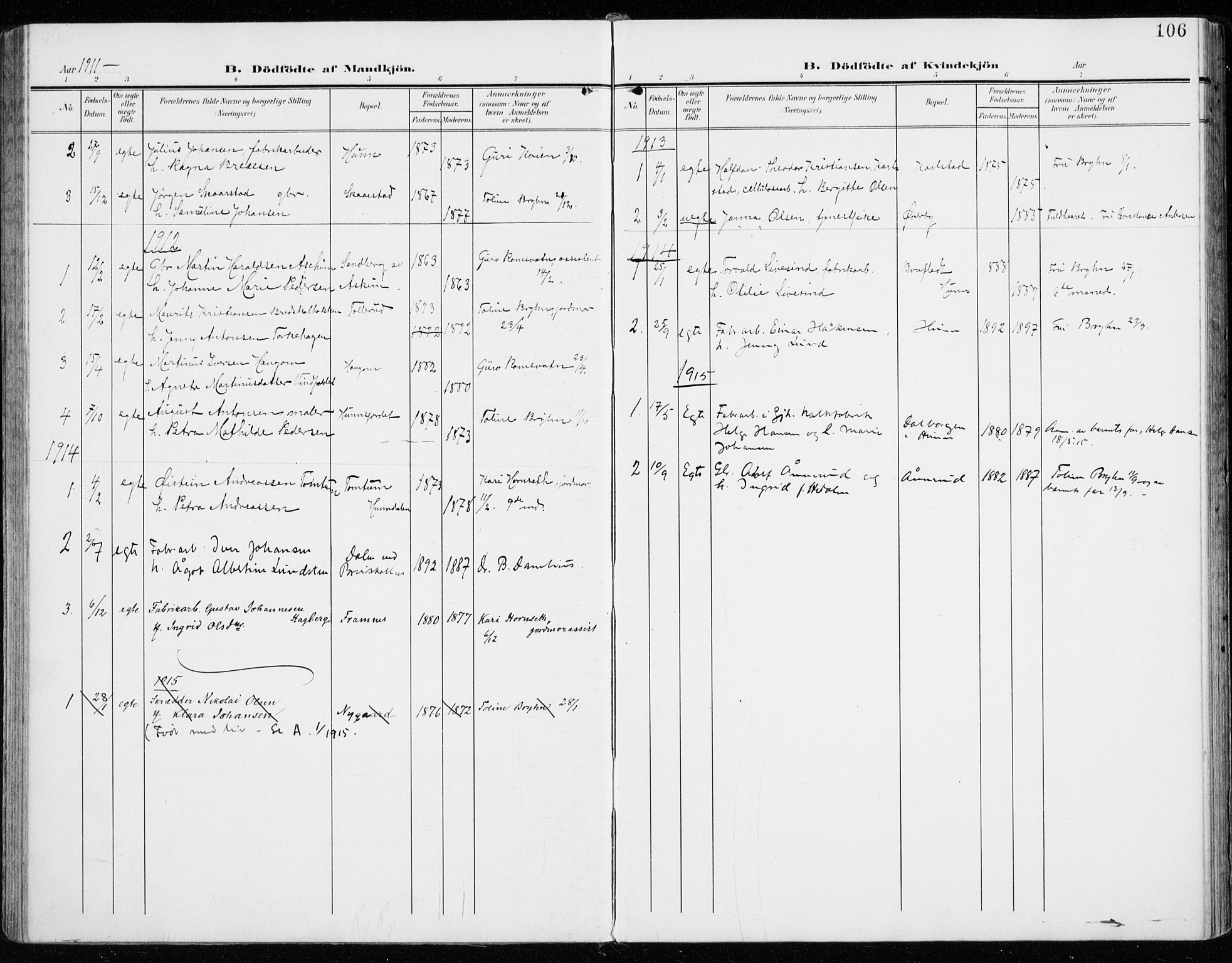 Vardal prestekontor, SAH/PREST-100/H/Ha/Haa/L0016: Parish register (official) no. 16, 1904-1916, p. 106