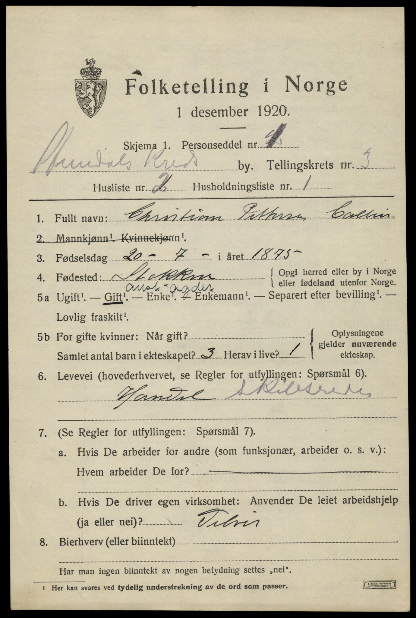 SAK, 1920 census for Arendal, 1920, p. 10792