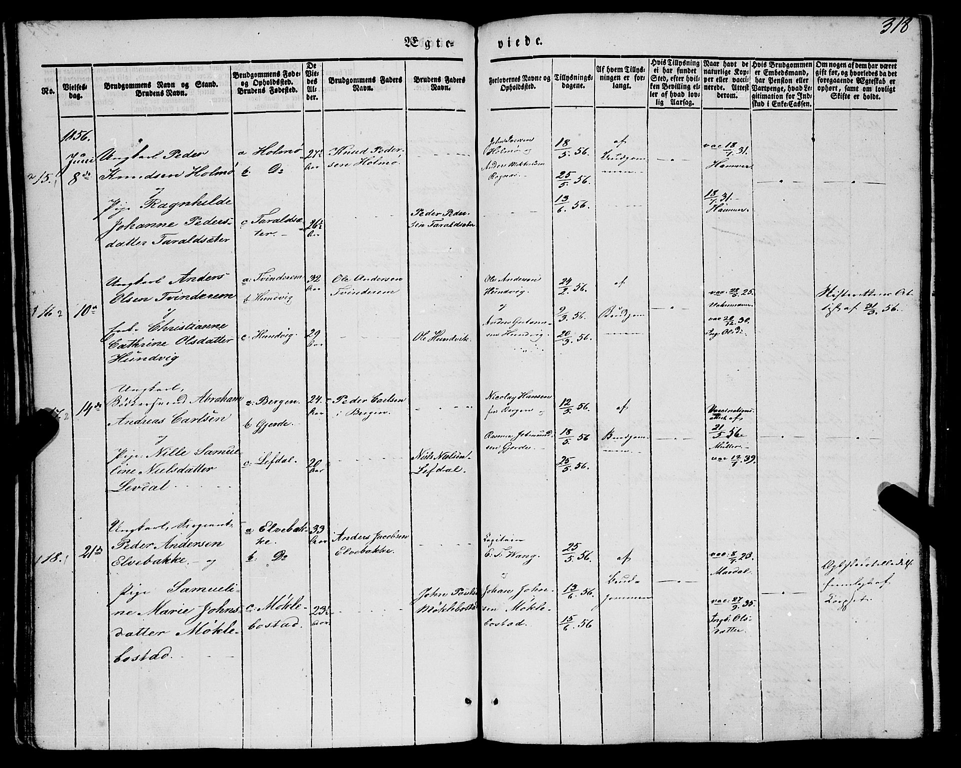 Eid sokneprestembete, AV/SAB-A-82301/H/Haa/Haaa/L0007: Parish register (official) no. A 7, 1844-1858, p. 318