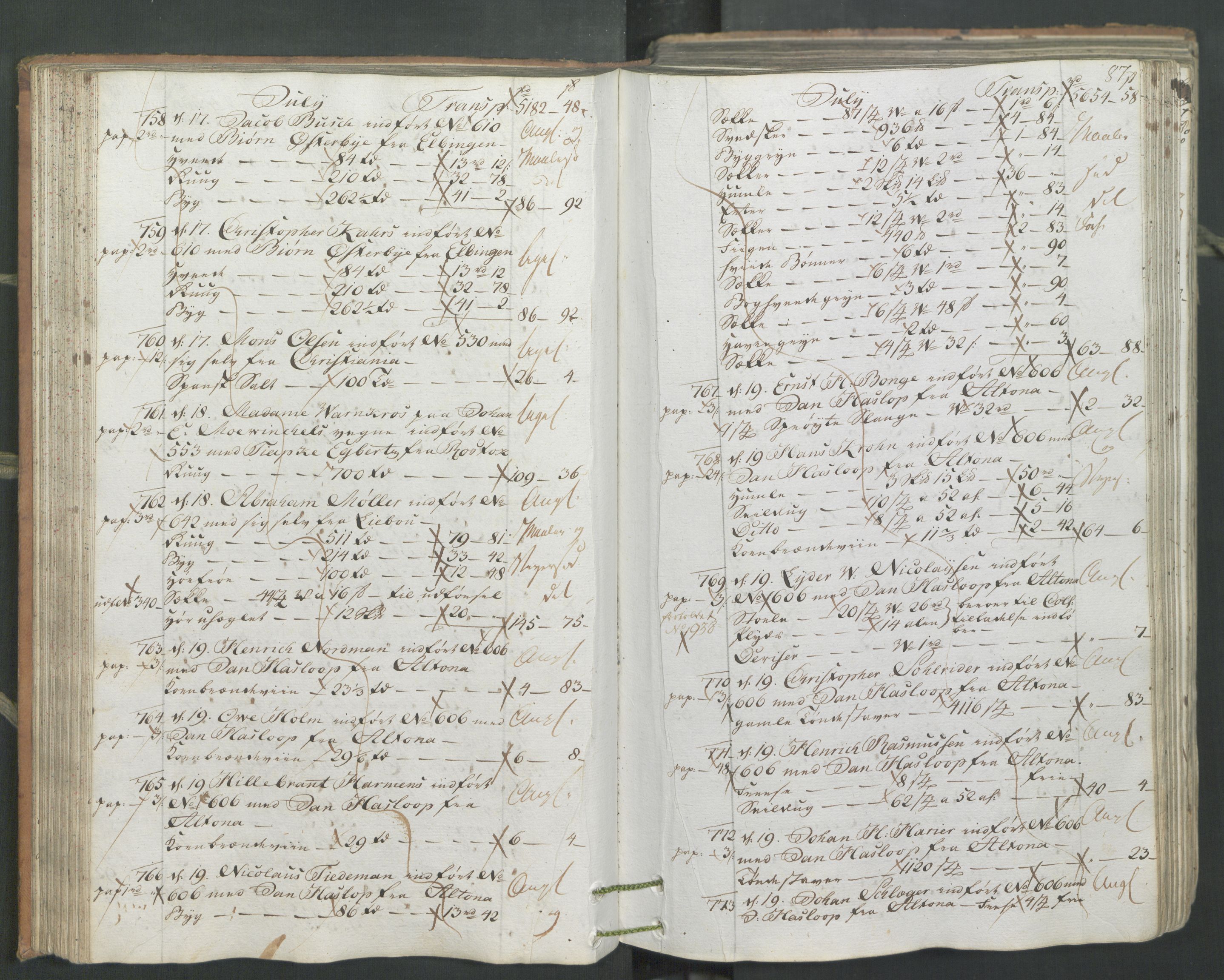 Generaltollkammeret, tollregnskaper, AV/RA-EA-5490/R26/L0222/0001: Tollregnskaper Bergen A / Inngående hovedtollbok, 1786, p. 86b-87a