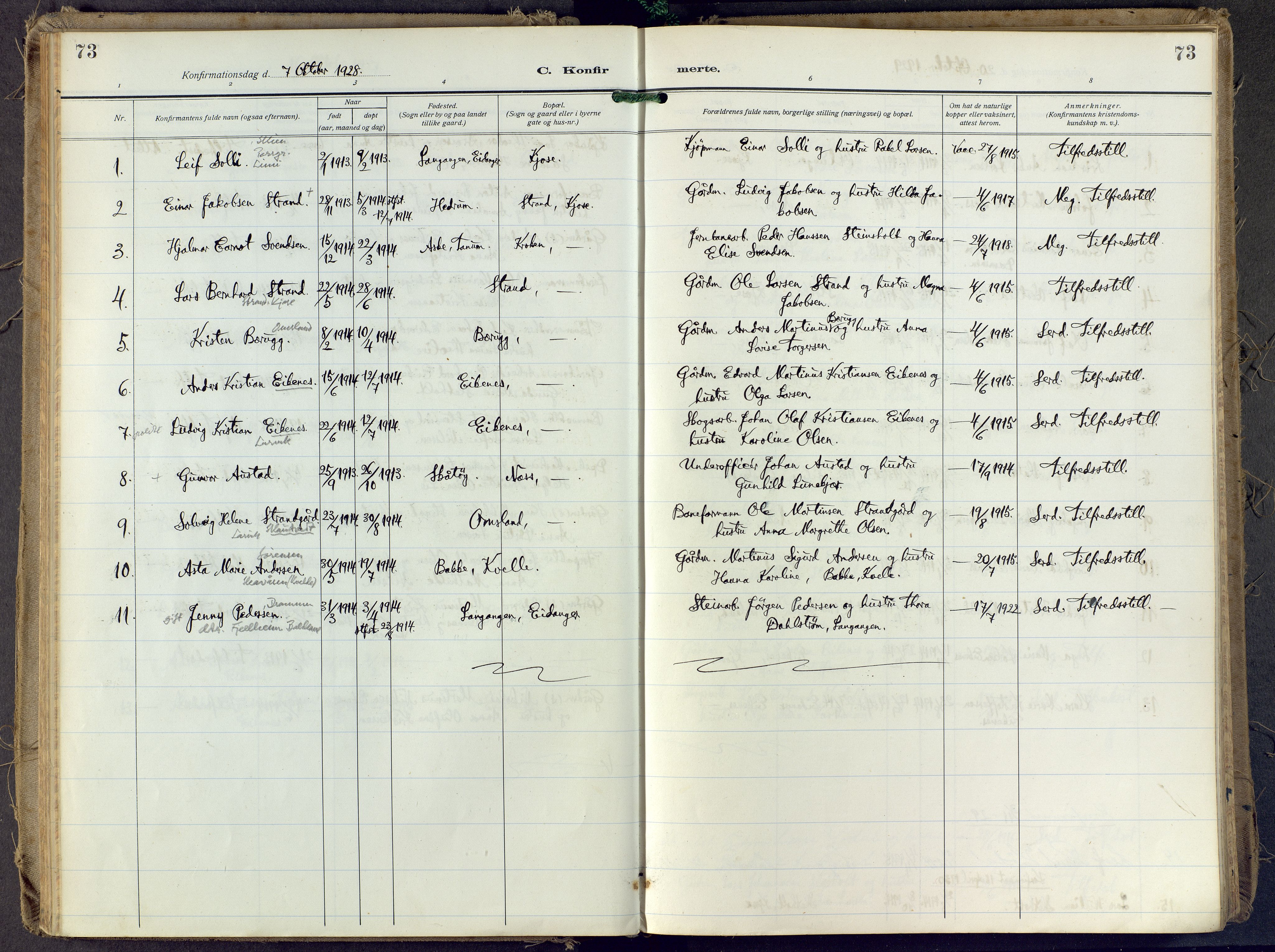 Brunlanes kirkebøker, AV/SAKO-A-342/F/Fd/L0002: Parish register (official) no. IV 2, 1918-1958, p. 73