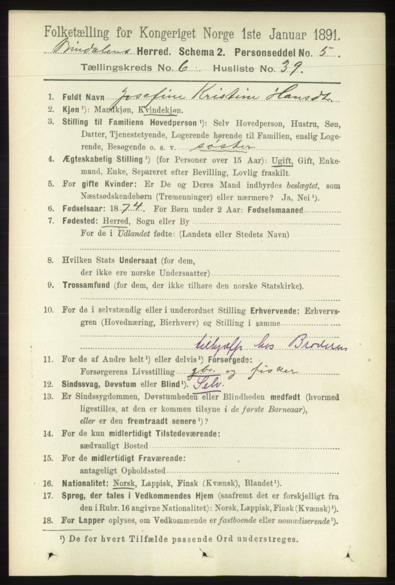 RA, 1891 census for 1811 Bindal, 1891, p. 1981