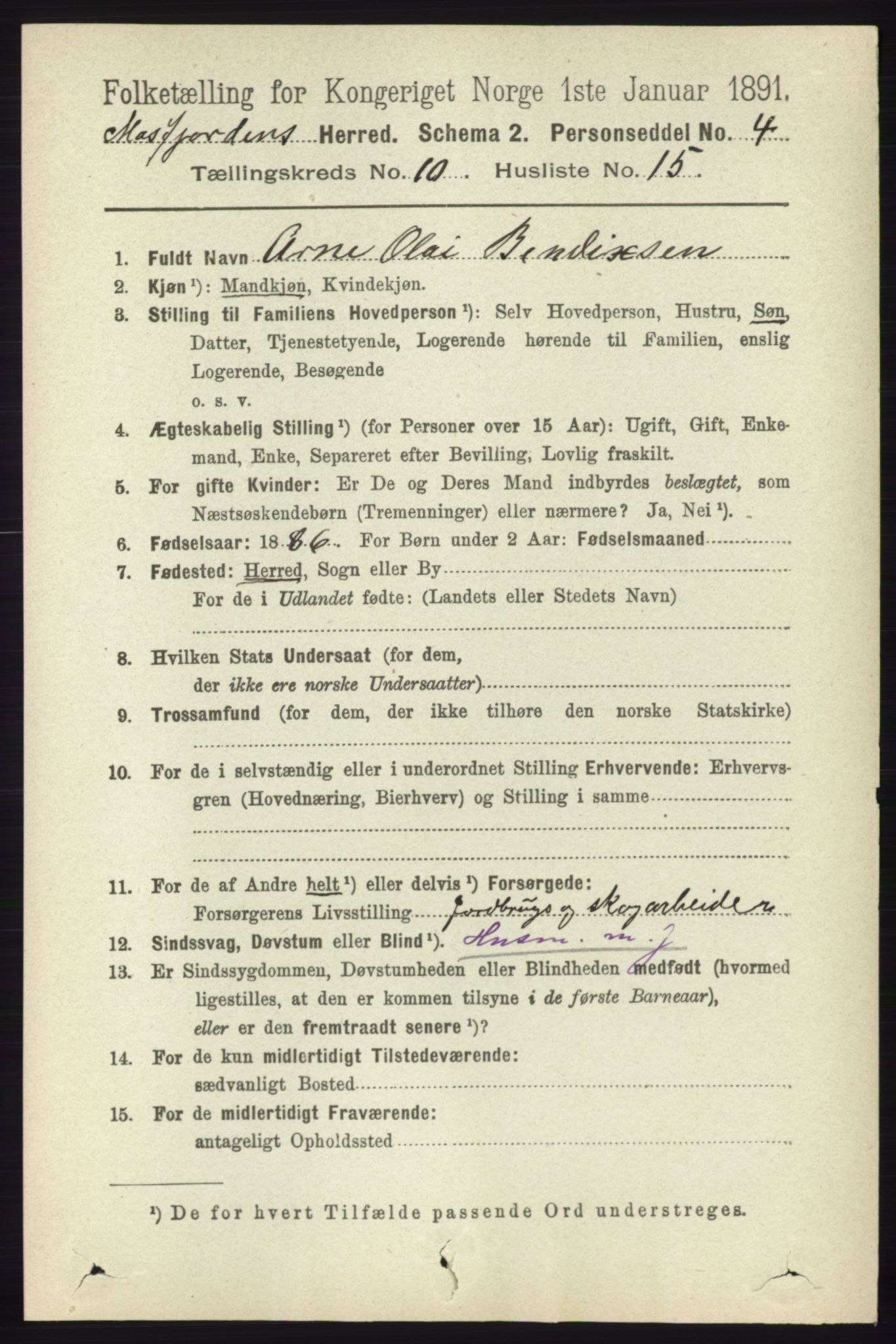 RA, 1891 census for 1266 Masfjorden, 1891, p. 2126