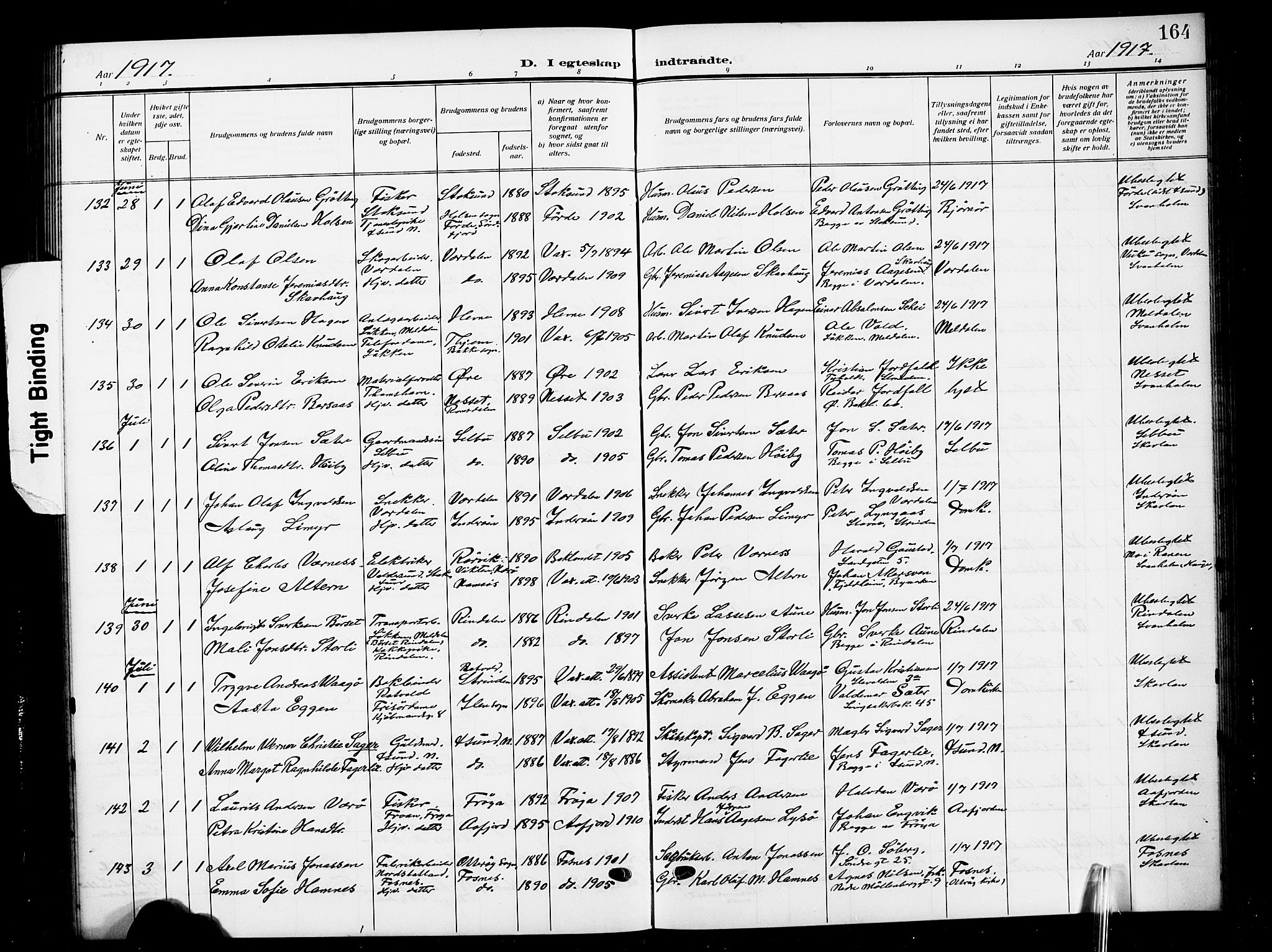 Ministerialprotokoller, klokkerbøker og fødselsregistre - Sør-Trøndelag, SAT/A-1456/601/L0097: Parish register (copy) no. 601C15, 1911-1921, p. 164
