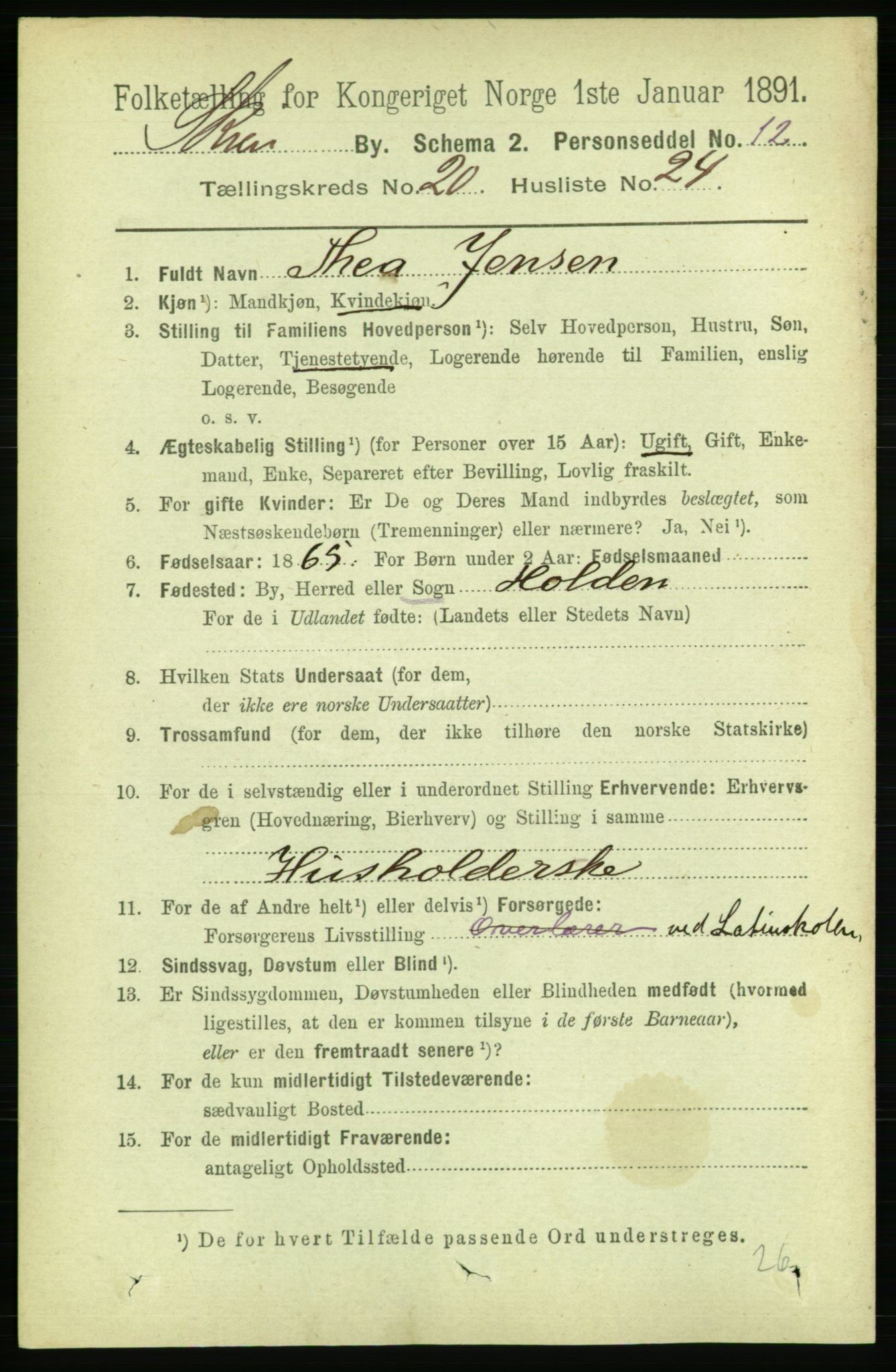 RA, 1891 census for 0806 Skien, 1891, p. 5399