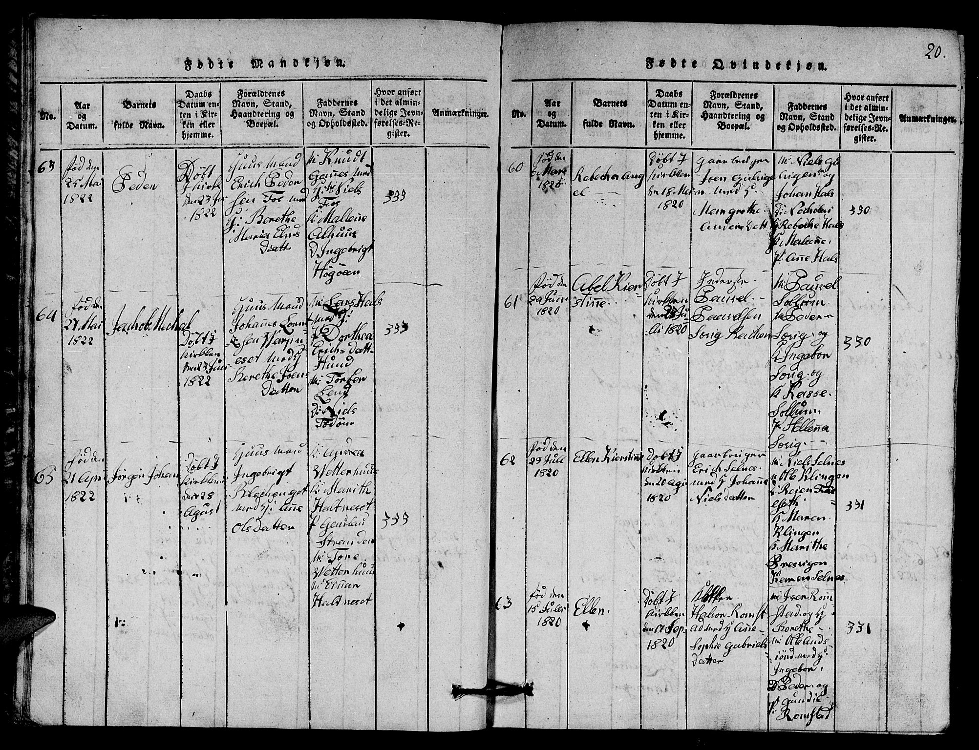 Ministerialprotokoller, klokkerbøker og fødselsregistre - Nord-Trøndelag, SAT/A-1458/770/L0590: Parish register (copy) no. 770C01, 1815-1824, p. 20