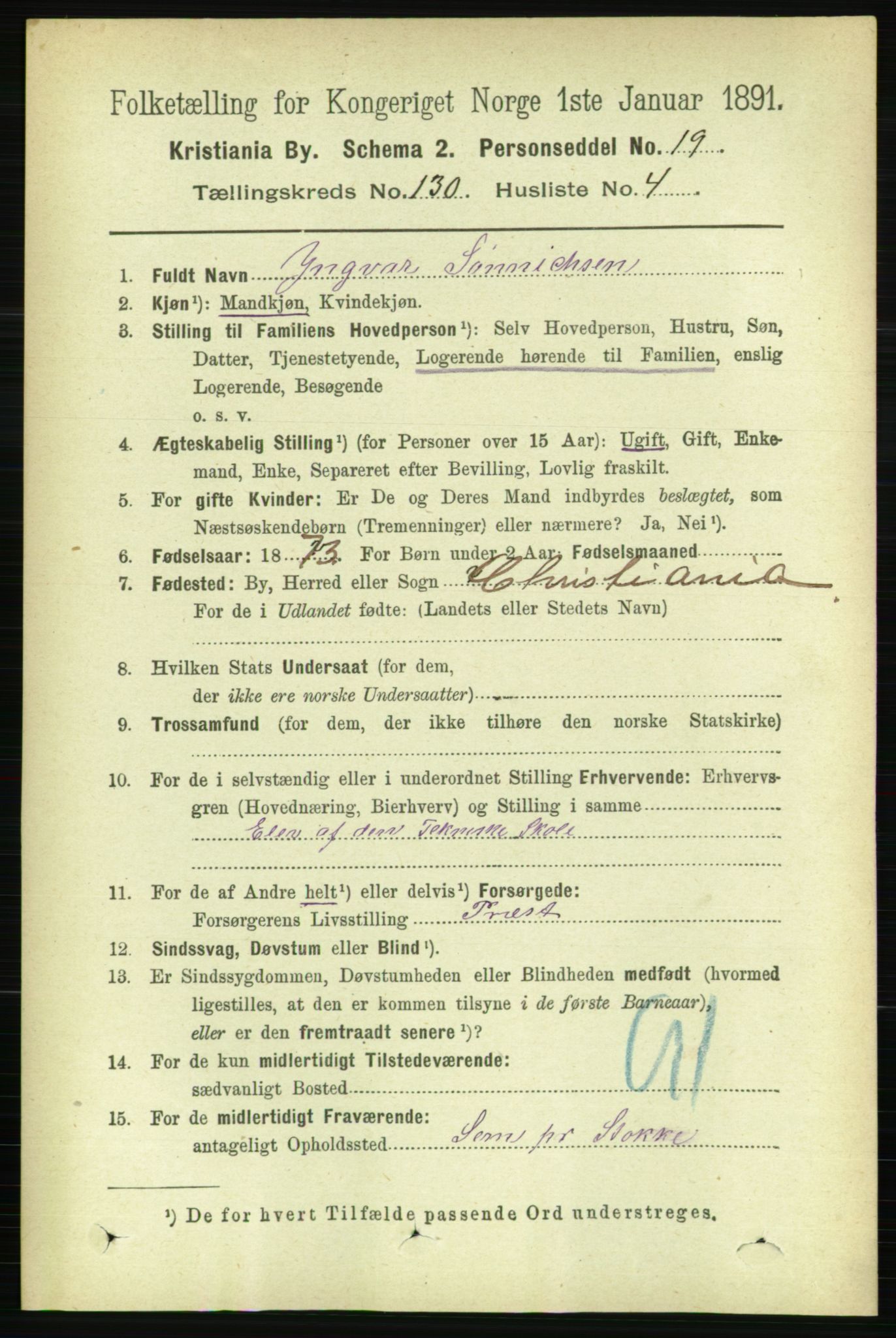 RA, 1891 census for 0301 Kristiania, 1891, p. 70112
