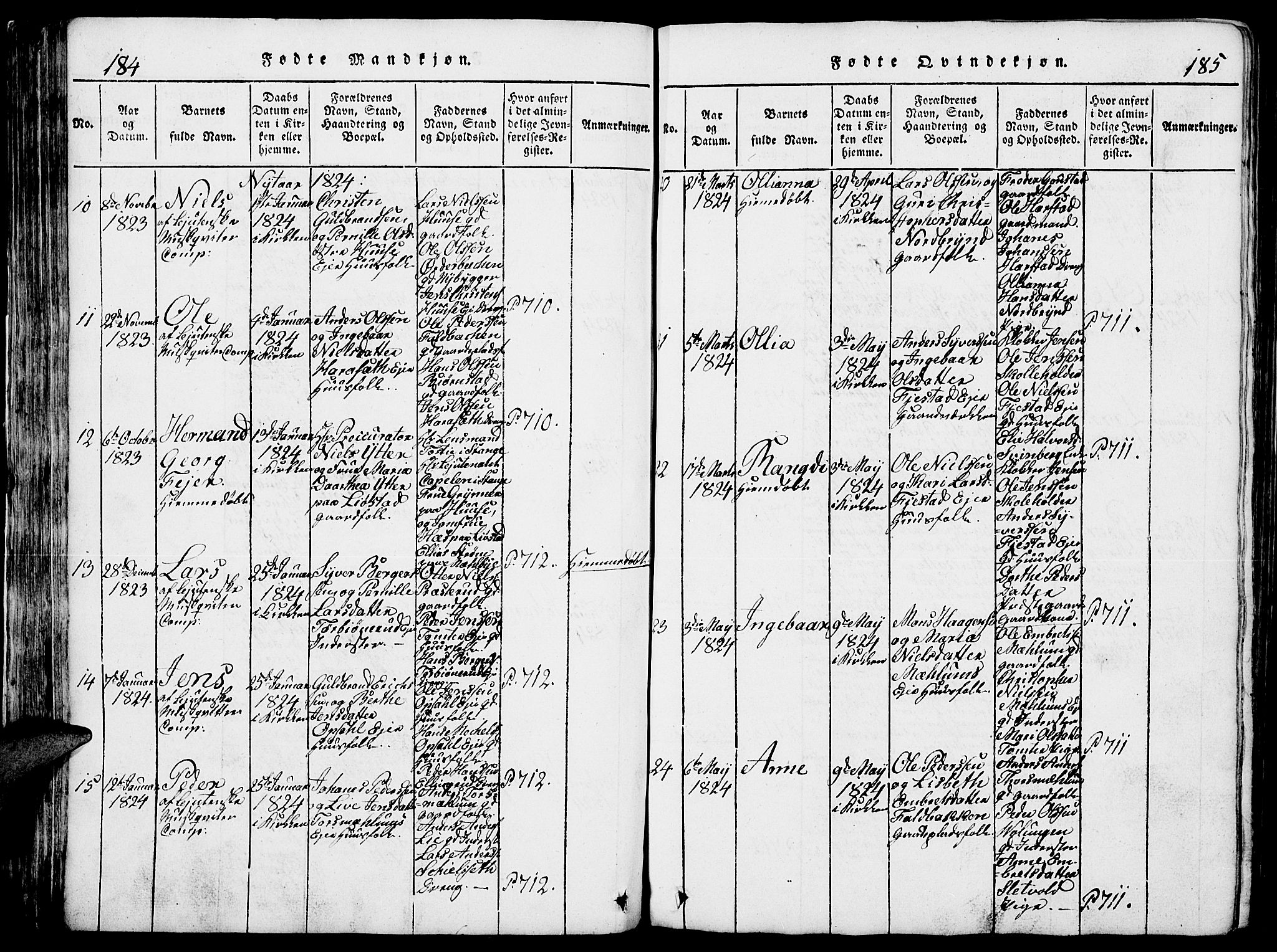 Romedal prestekontor, AV/SAH-PREST-004/L/L0005: Parish register (copy) no. 5, 1814-1829, p. 184-185