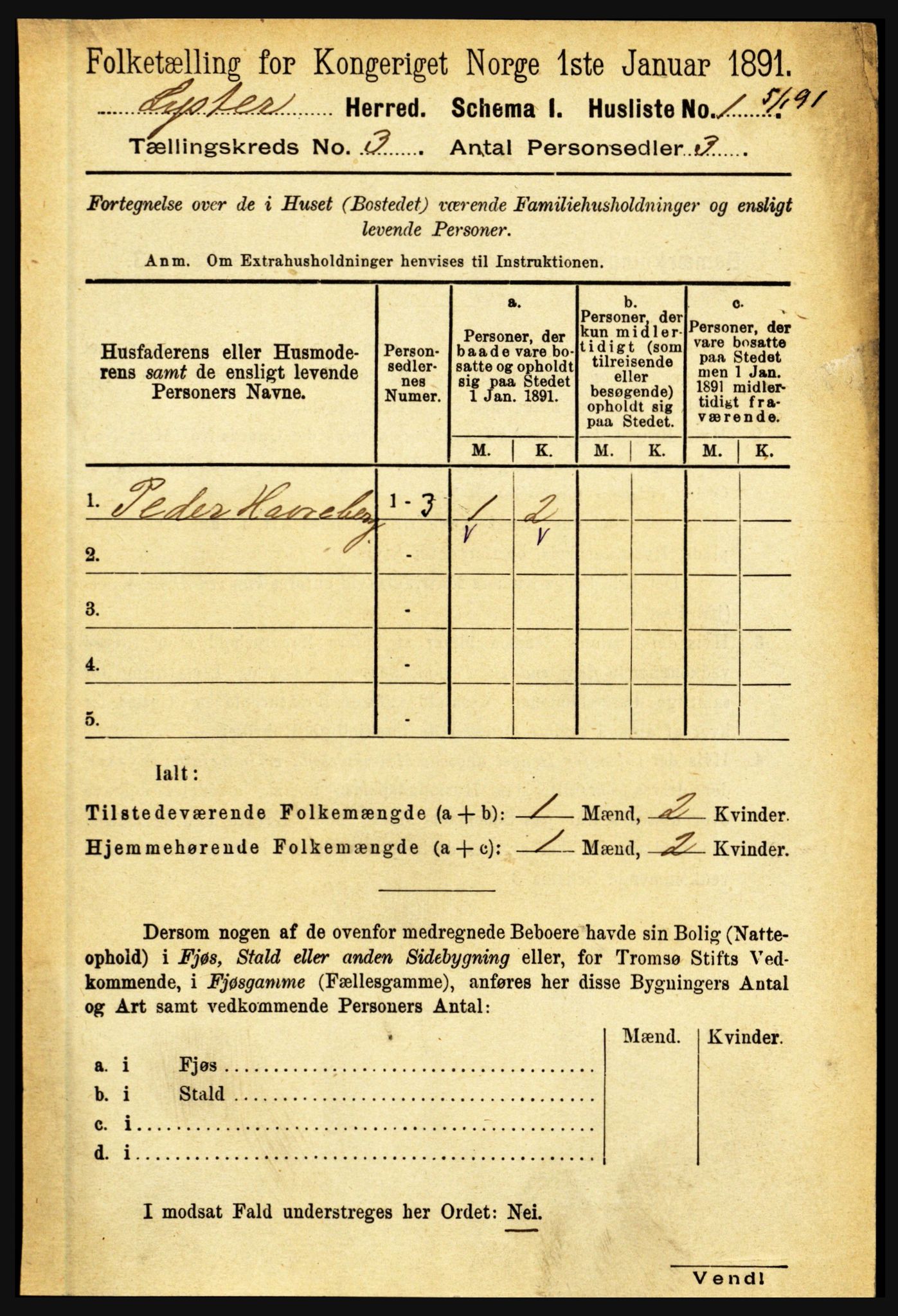 RA, 1891 census for 1426 Luster, 1891, p. 1101