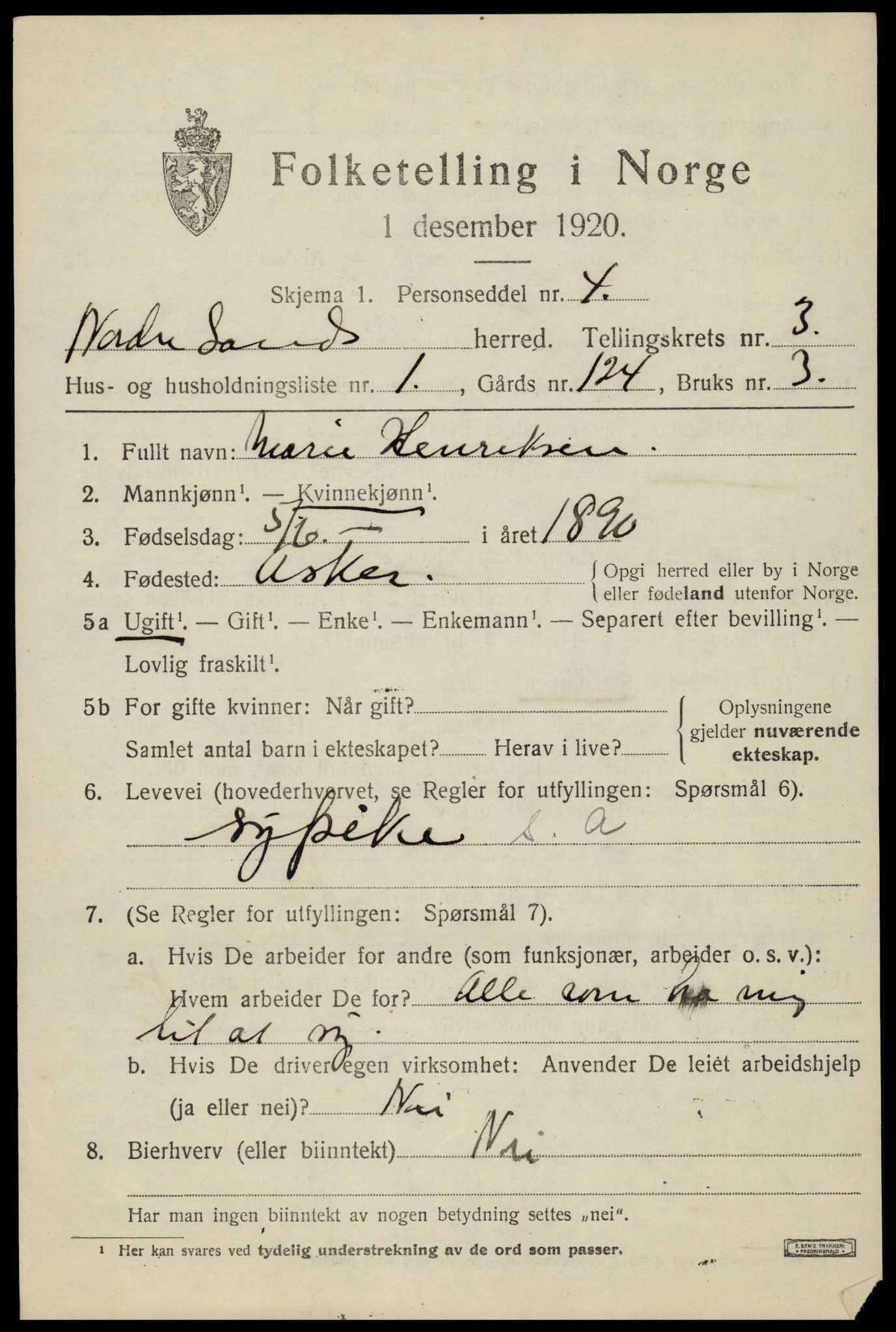 SAH, 1920 census for Nordre Land, 1920, p. 2252