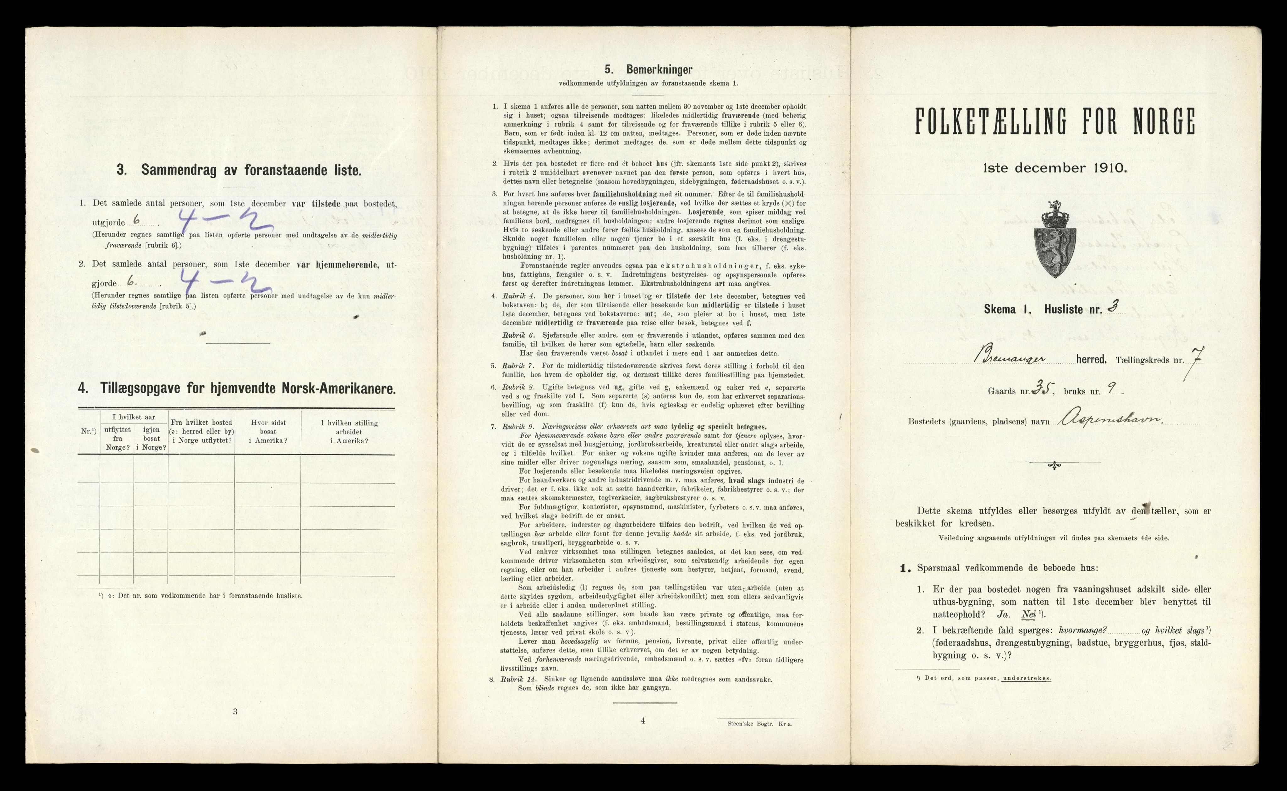 RA, 1910 census for Bremanger, 1910, p. 613