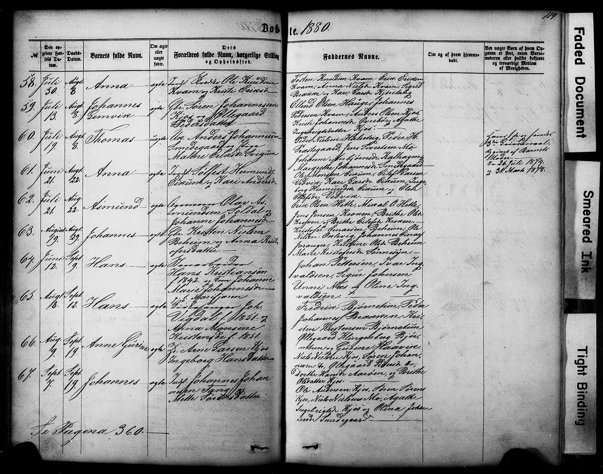 Hafslo sokneprestembete, AV/SAB-A-80301/H/Hab/Haba/L0001: Parish register (copy) no. A 1, 1866-1908, p. 119