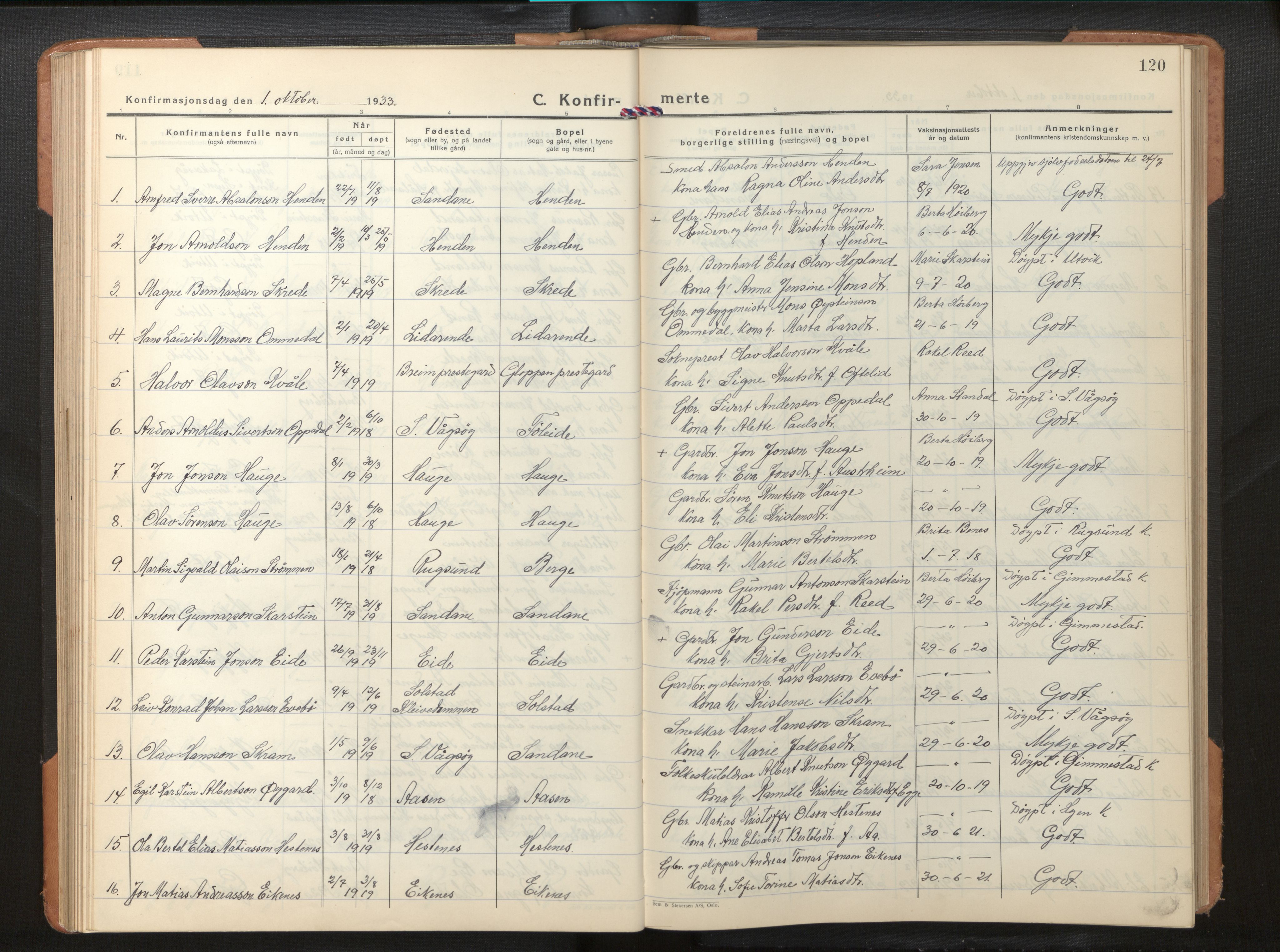 Gloppen sokneprestembete, AV/SAB-A-80101/H/Hab/Habb/L0005: Parish register (copy) no. B 5, 1931-1953, p. 119b-120a