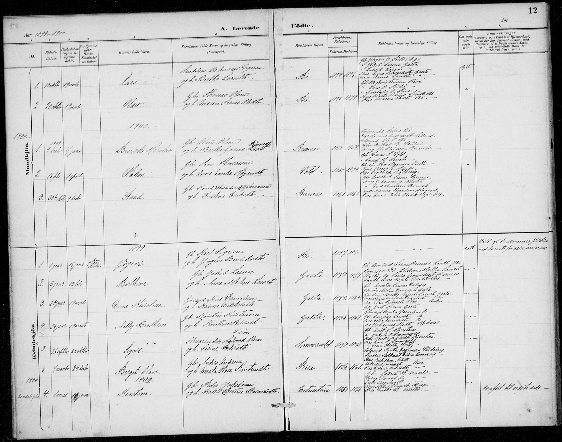 Rennesøy sokneprestkontor, SAST/A -101827/H/Ha/Haa/L0016: Parish register (official) no. A 16, 1891-1924, p. 12