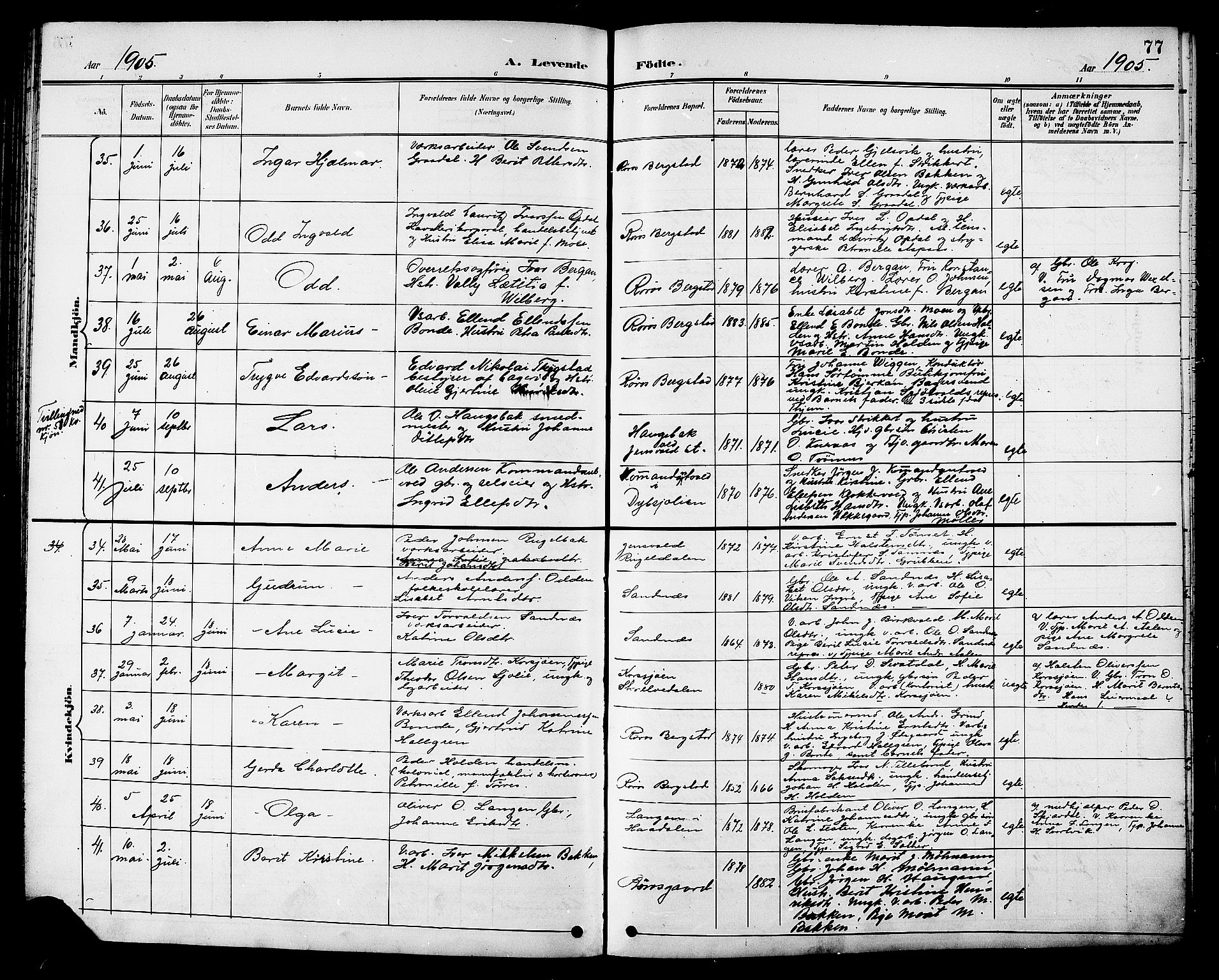 Ministerialprotokoller, klokkerbøker og fødselsregistre - Sør-Trøndelag, SAT/A-1456/681/L0941: Parish register (copy) no. 681C05, 1896-1905, p. 77
