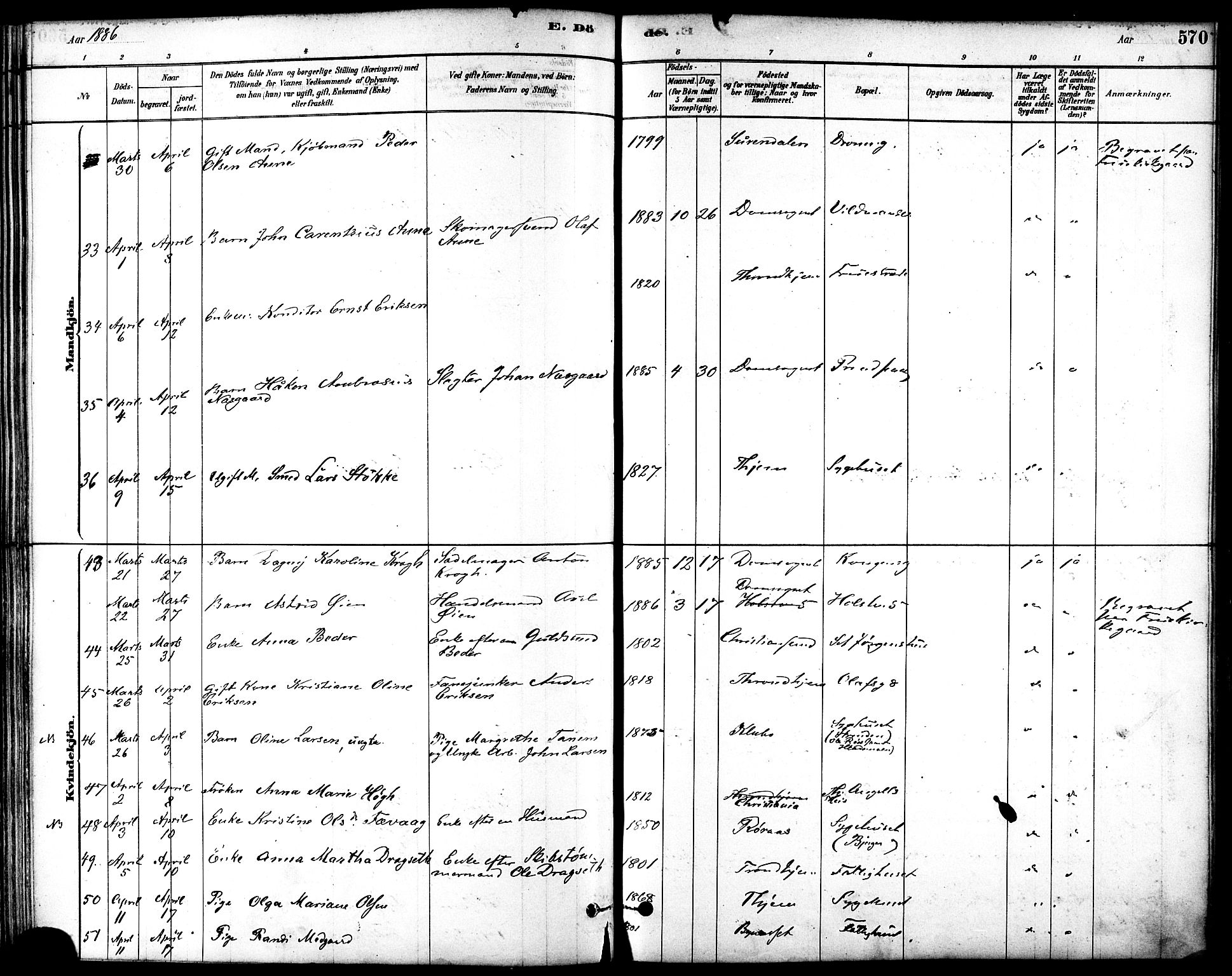 Ministerialprotokoller, klokkerbøker og fødselsregistre - Sør-Trøndelag, AV/SAT-A-1456/601/L0058: Parish register (official) no. 601A26, 1877-1891, p. 570