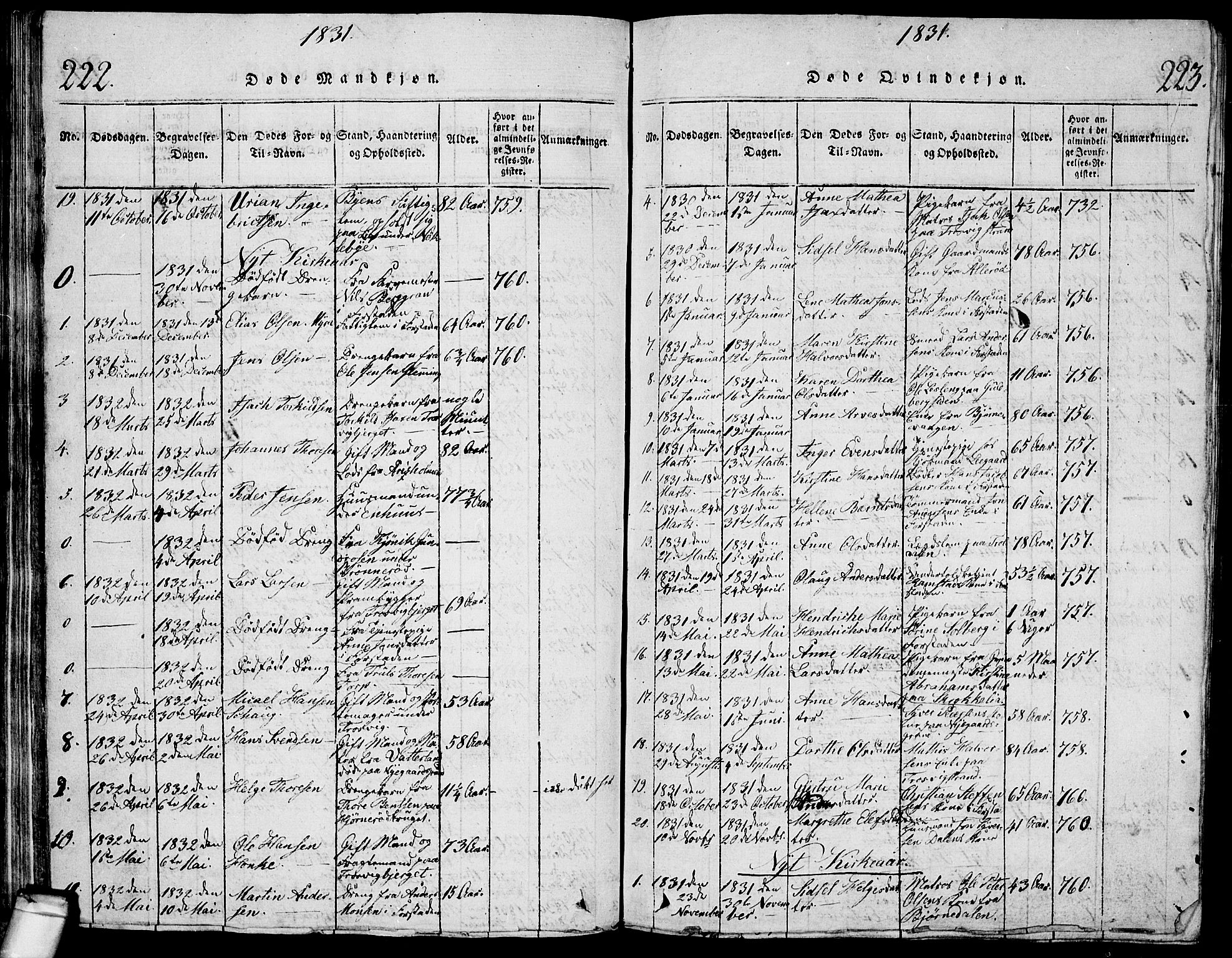 Glemmen prestekontor Kirkebøker, AV/SAO-A-10908/G/Ga/L0001: Parish register (copy) no. 1, 1816-1838, p. 222-223