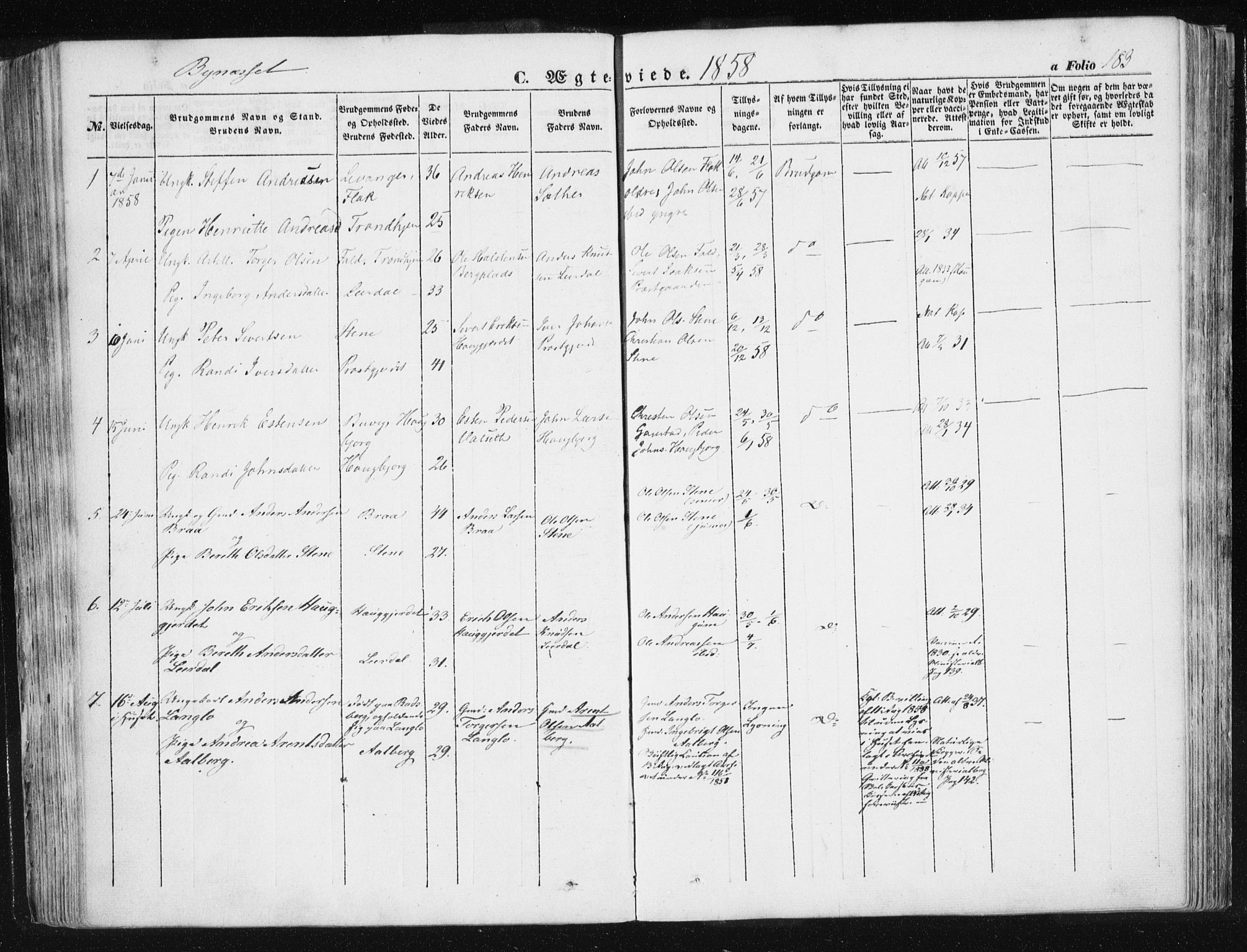 Ministerialprotokoller, klokkerbøker og fødselsregistre - Sør-Trøndelag, SAT/A-1456/612/L0376: Parish register (official) no. 612A08, 1846-1859, p. 183