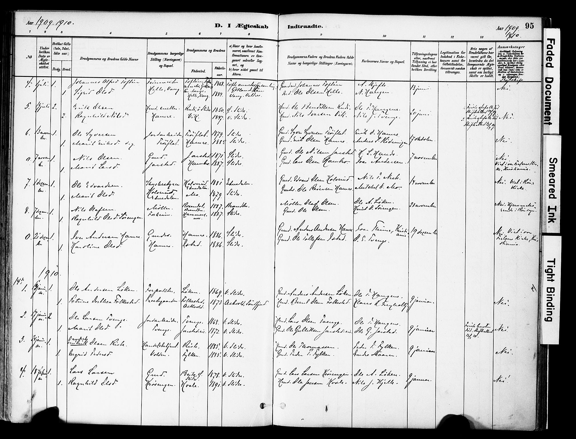 Vestre Slidre prestekontor, SAH/PREST-136/H/Ha/Haa/L0004: Parish register (official) no. 4, 1881-1911, p. 95