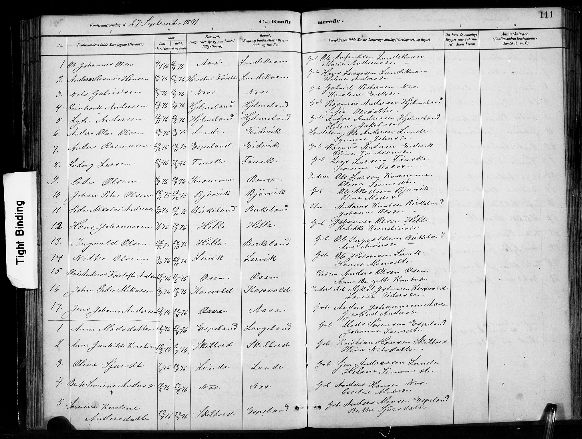 Gaular sokneprestembete, AV/SAB-A-80001/H/Hab: Parish register (copy) no. B 3, 1882-1913, p. 111