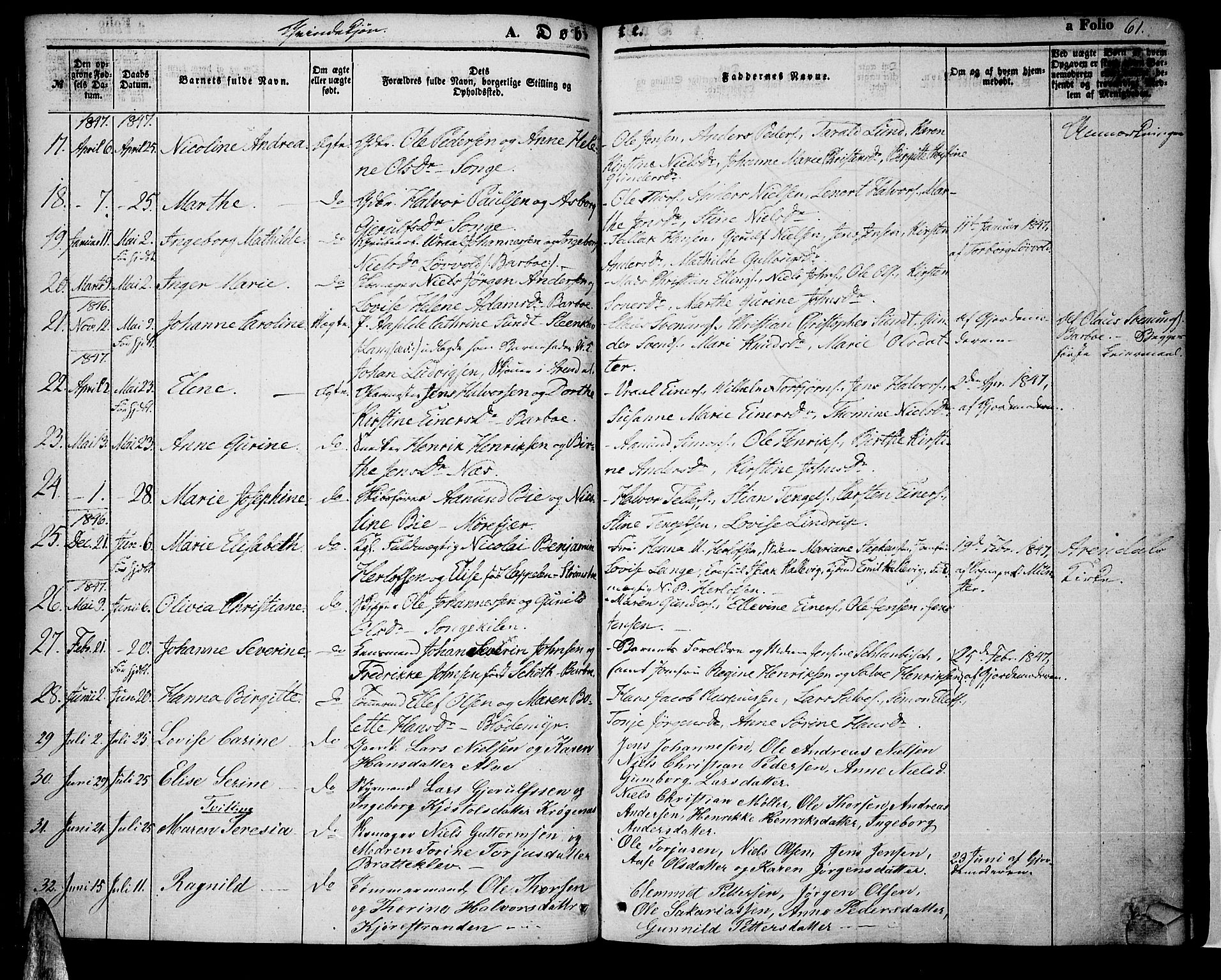 Tromøy sokneprestkontor, AV/SAK-1111-0041/F/Fa/L0005: Parish register (official) no. A 5, 1847-1856, p. 61