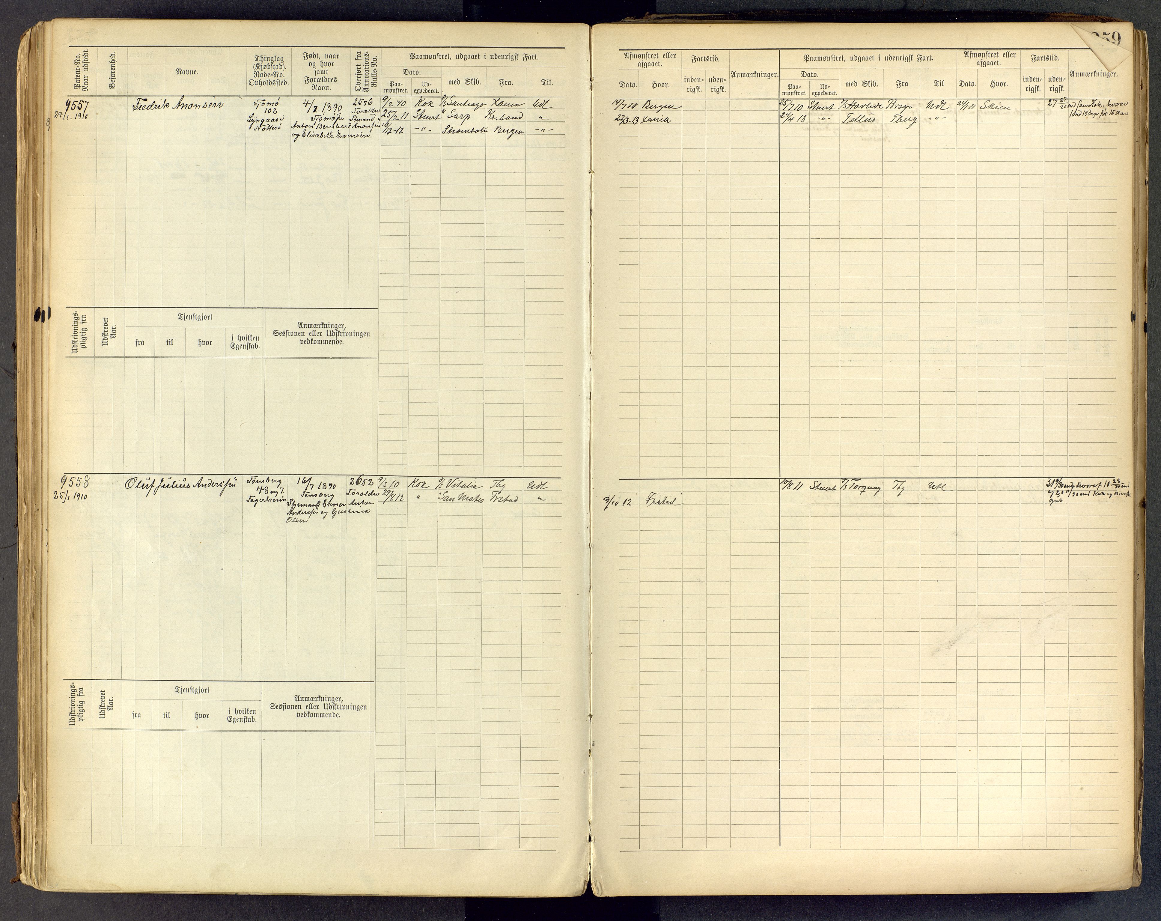 Tønsberg innrulleringskontor, AV/SAKO-A-786/F/Fc/Fcb/L0009: Hovedrulle Patent nr. 9043-9992, 1900-1921, p. 258