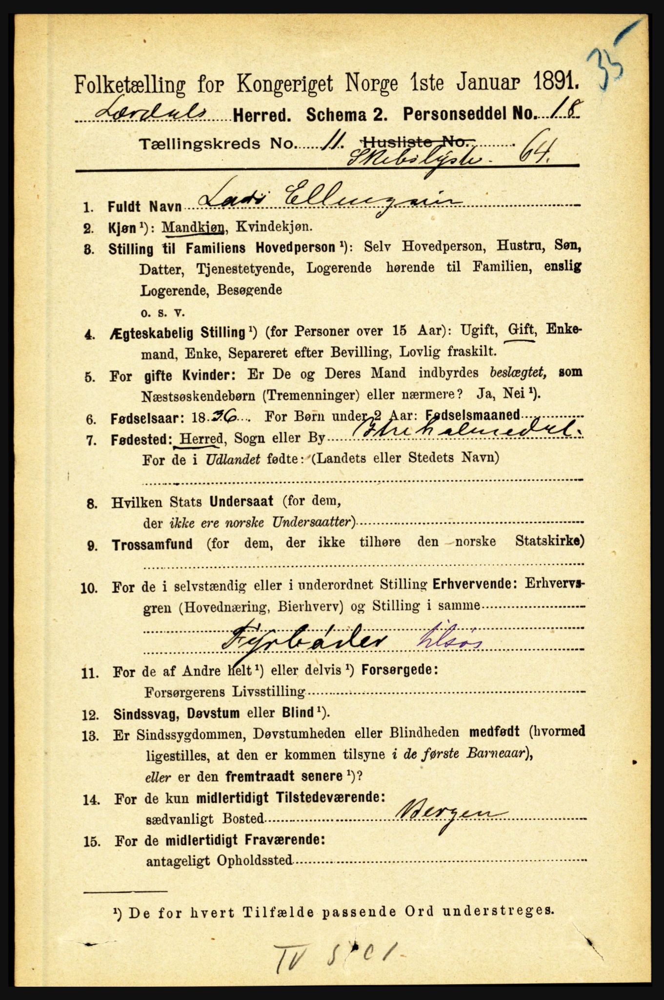 RA, 1891 census for 1422 Lærdal, 1891, p. 2511