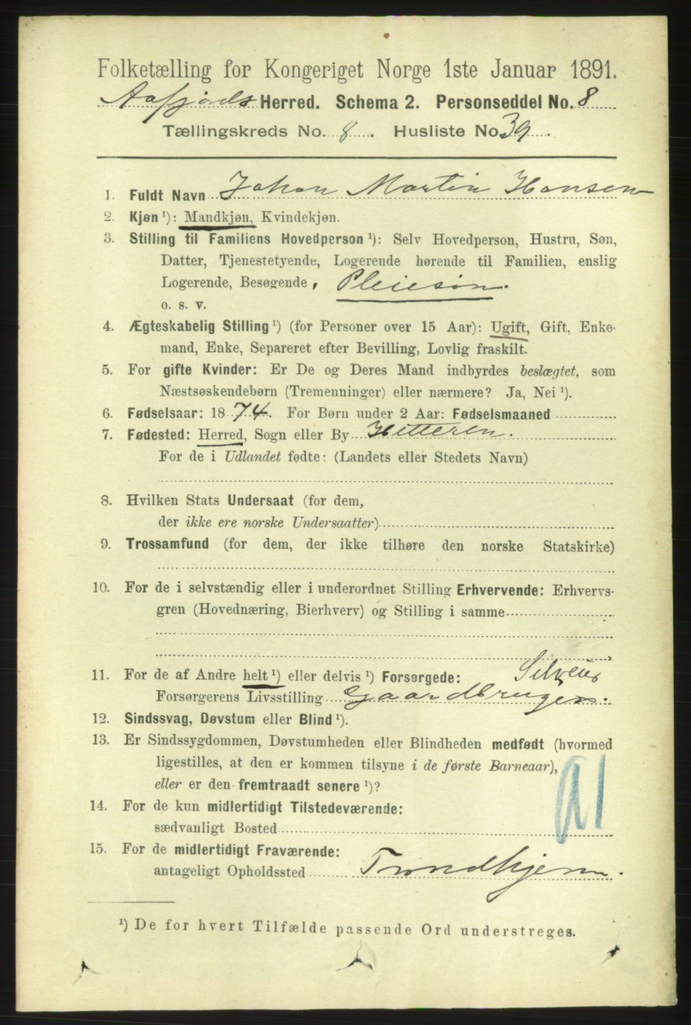 RA, 1891 census for 1630 Åfjord, 1891, p. 2262