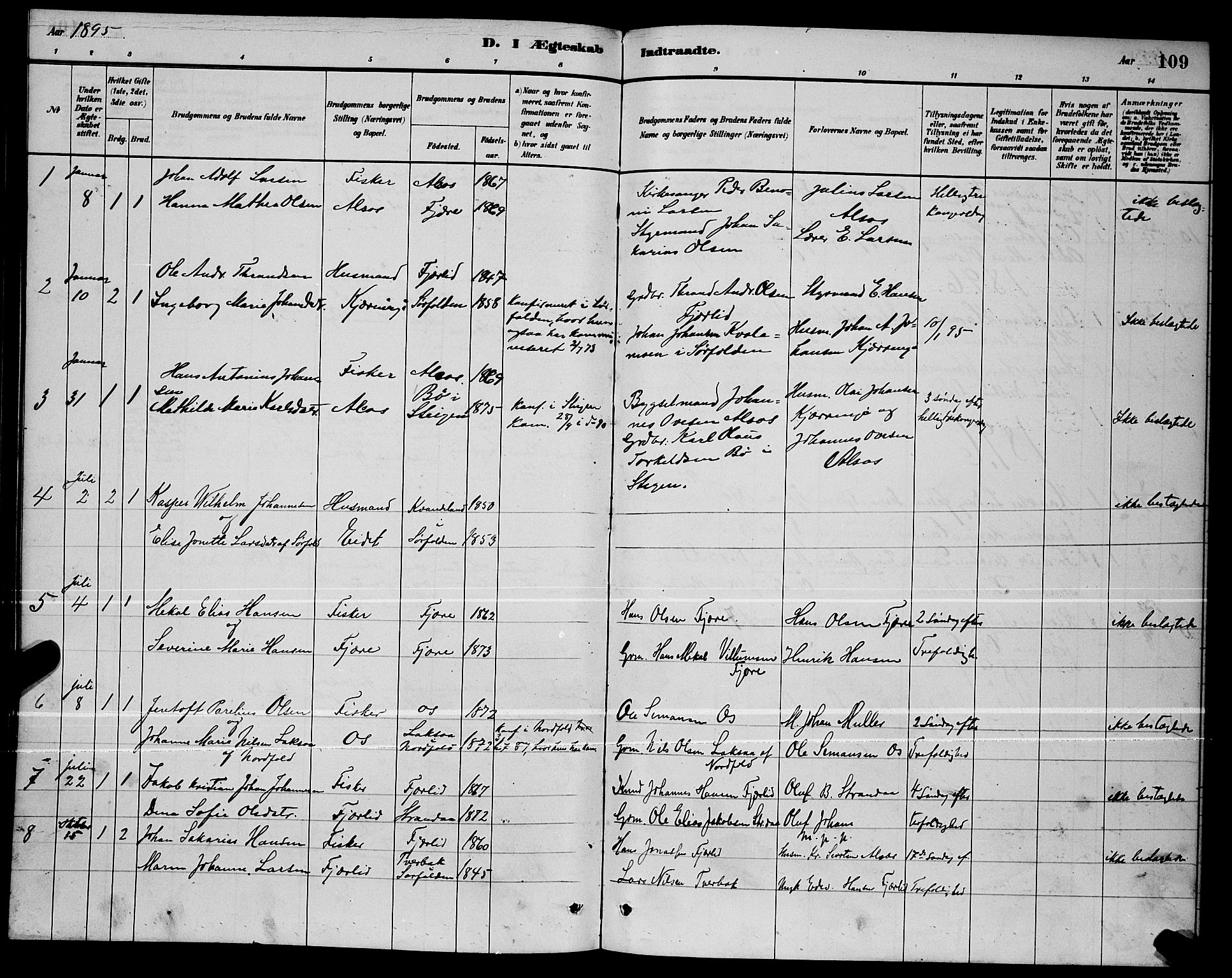 Ministerialprotokoller, klokkerbøker og fødselsregistre - Nordland, SAT/A-1459/803/L0076: Parish register (copy) no. 803C03, 1882-1897, p. 109