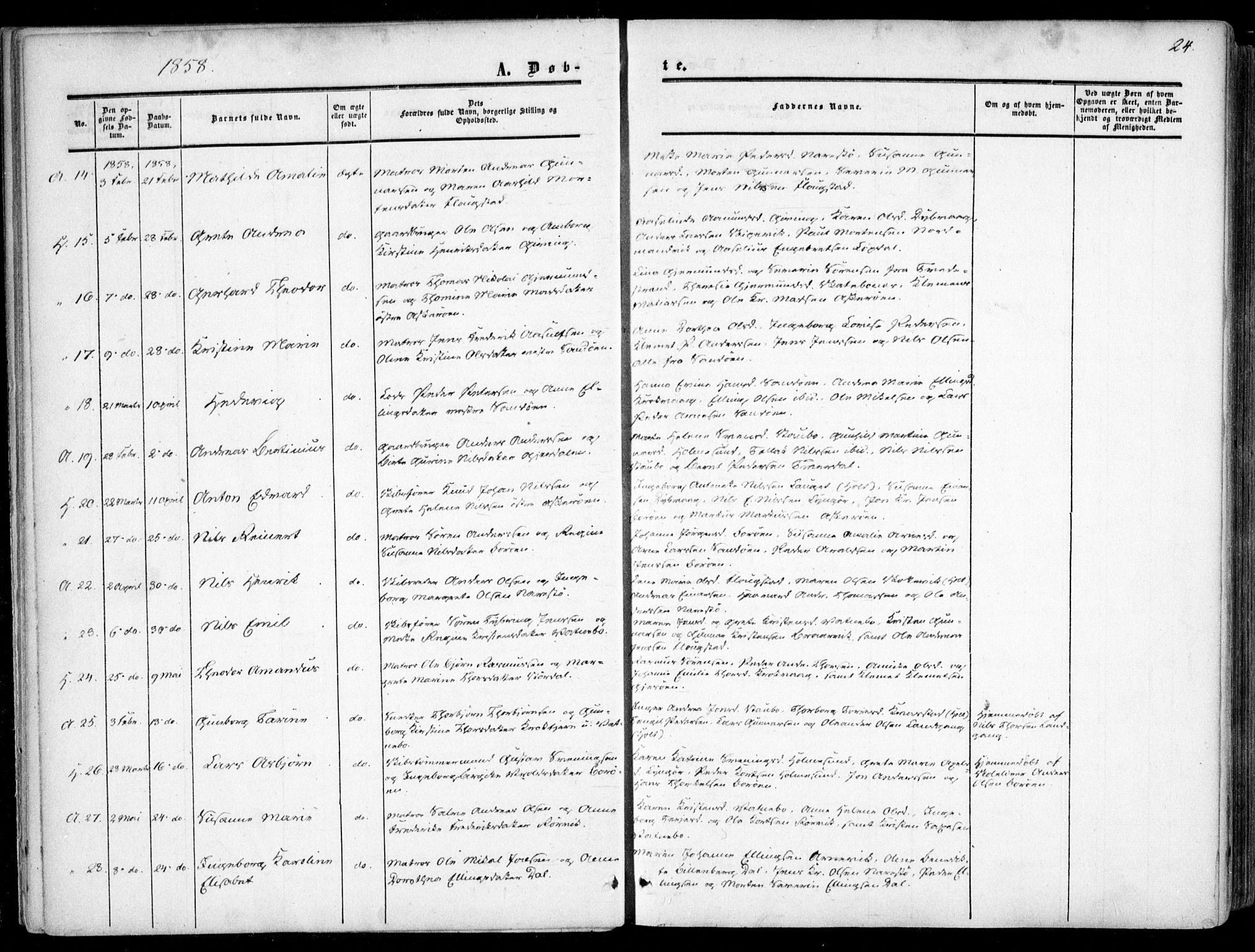 Dypvåg sokneprestkontor, SAK/1111-0007/F/Fa/Faa/L0006: Parish register (official) no. A 6, 1855-1872, p. 24