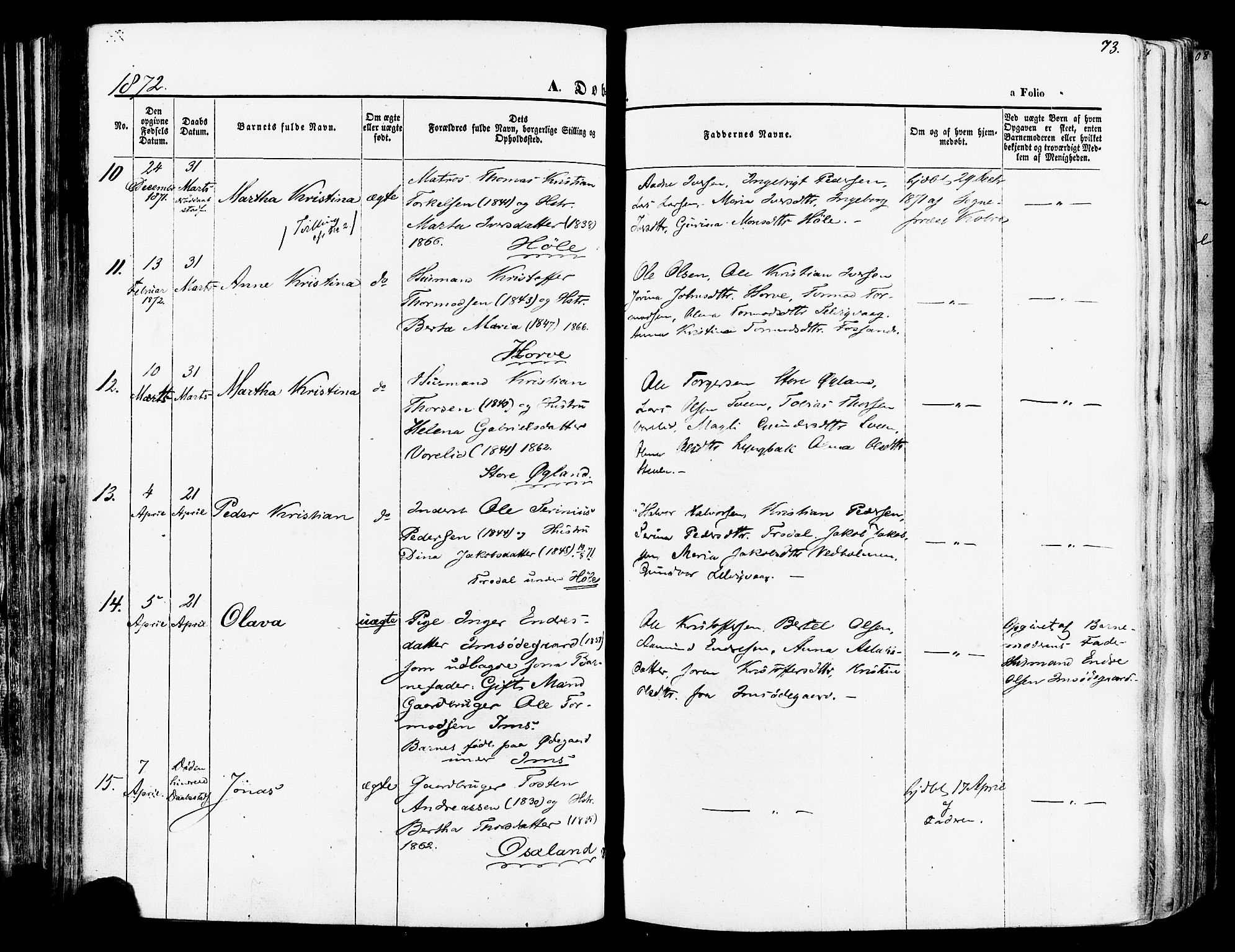 Høgsfjord sokneprestkontor, AV/SAST-A-101624/H/Ha/Haa/L0002: Parish register (official) no. A 2, 1855-1885, p. 73