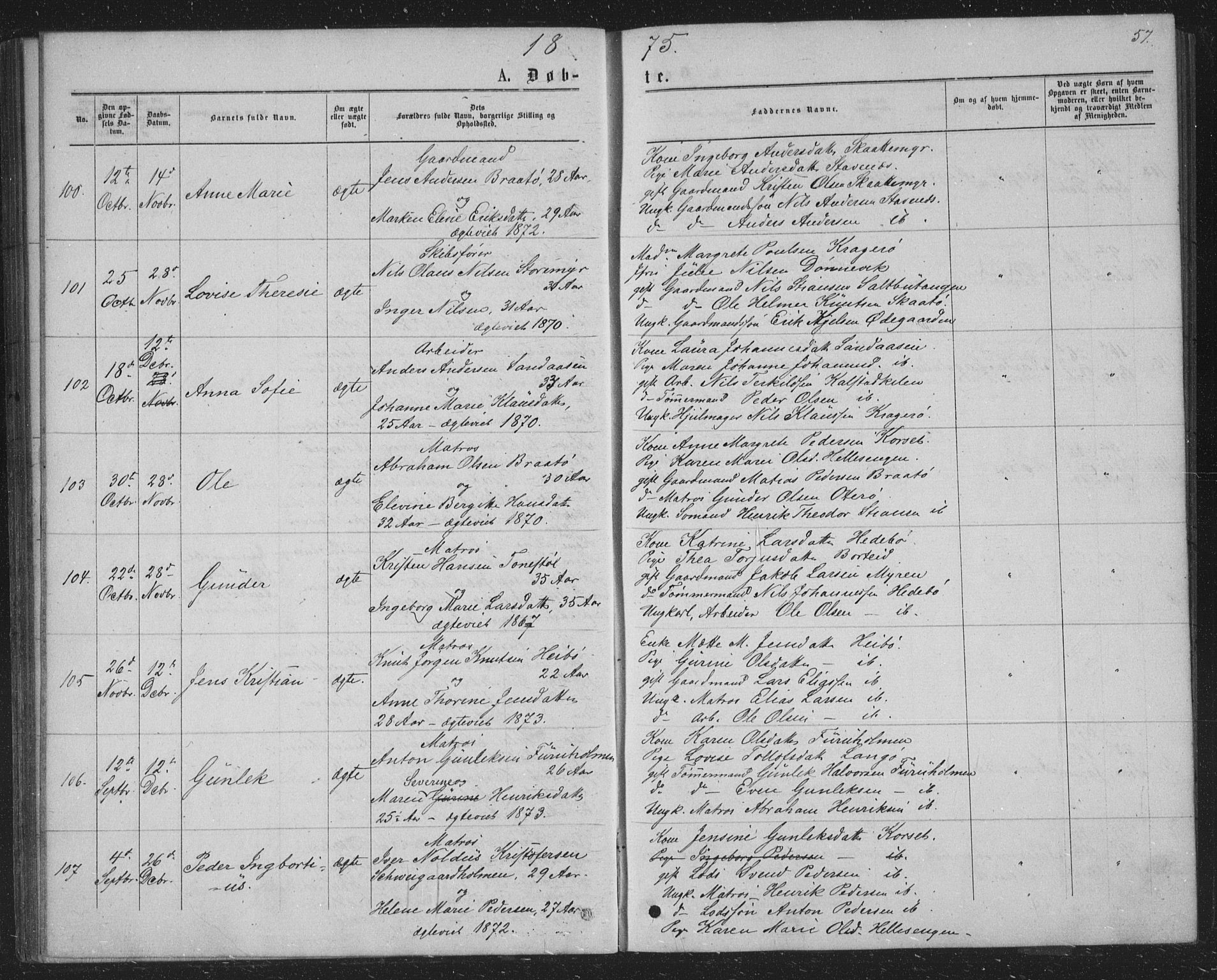 Skåtøy kirkebøker, AV/SAKO-A-304/G/Ga/L0002: Parish register (copy) no. I 2, 1872-1884, p. 57