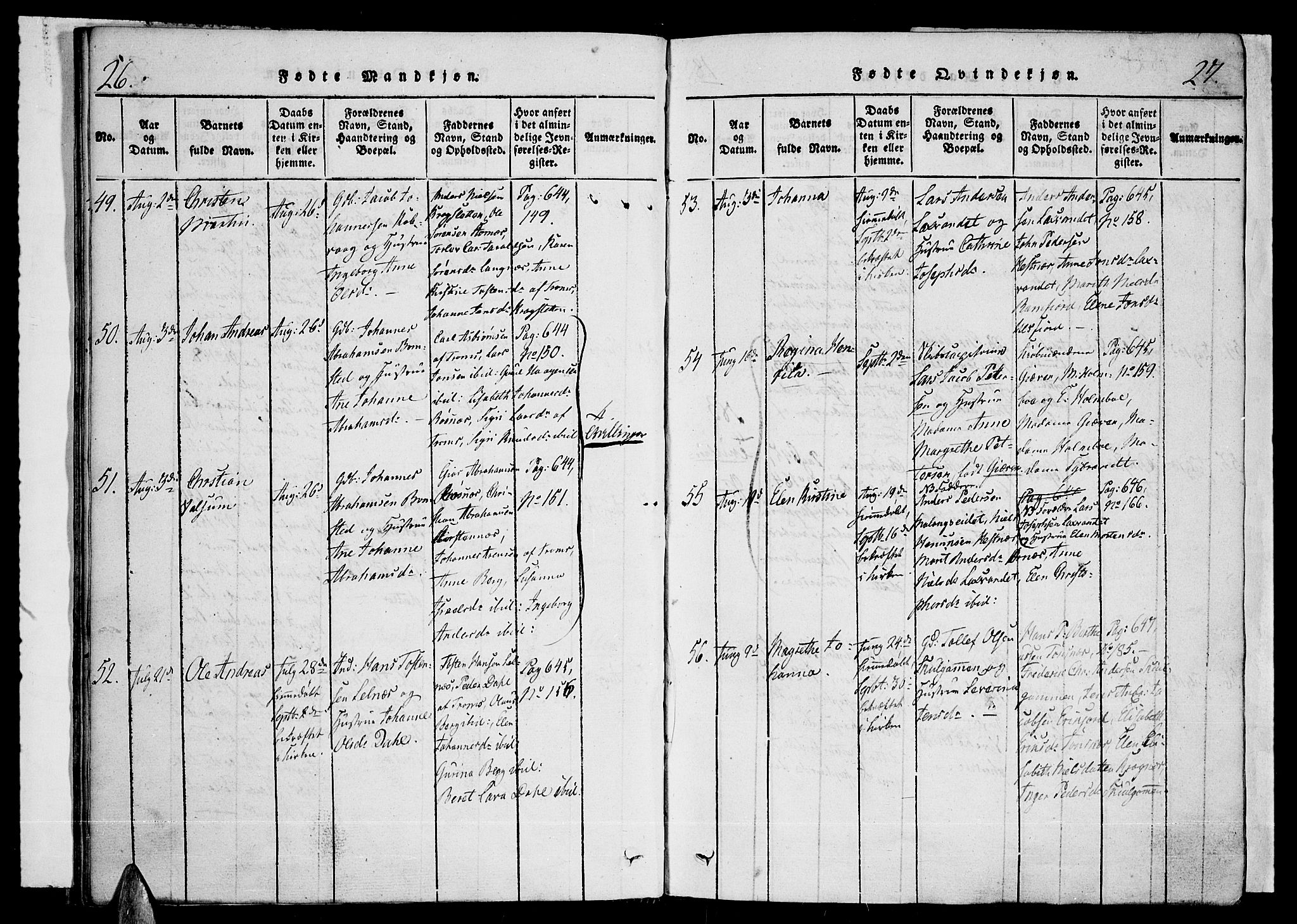 Tromsø sokneprestkontor/stiftsprosti/domprosti, SATØ/S-1343/G/Ga/L0007kirke: Parish register (official) no. 7, 1821-1828, p. 26-27