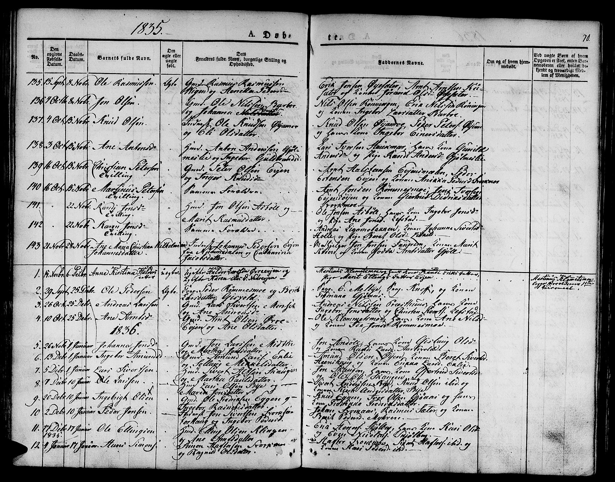 Ministerialprotokoller, klokkerbøker og fødselsregistre - Sør-Trøndelag, SAT/A-1456/668/L0804: Parish register (official) no. 668A04, 1826-1839, p. 70