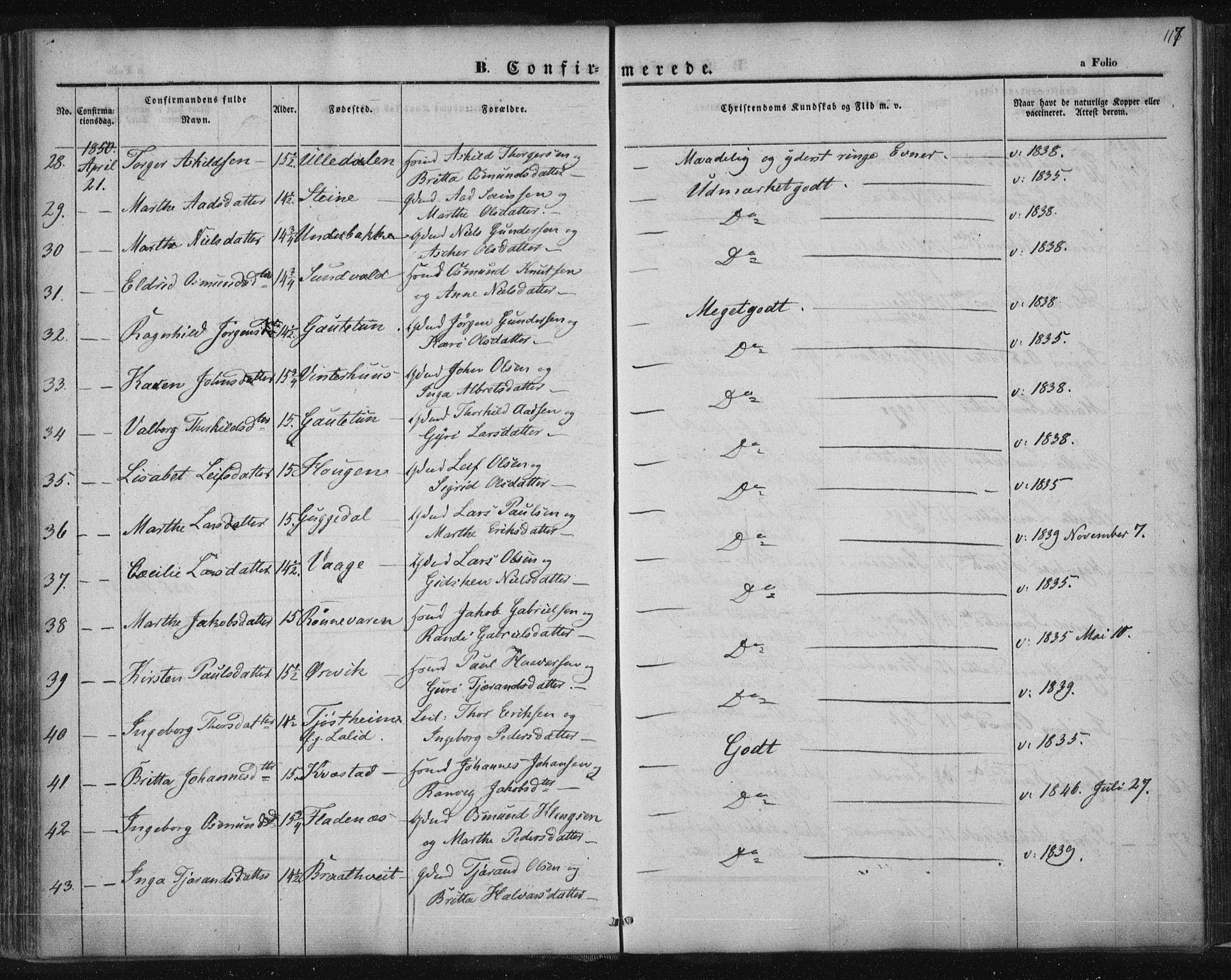 Suldal sokneprestkontor, AV/SAST-A-101845/01/IV/L0008: Parish register (official) no. A 8, 1836-1853, p. 117