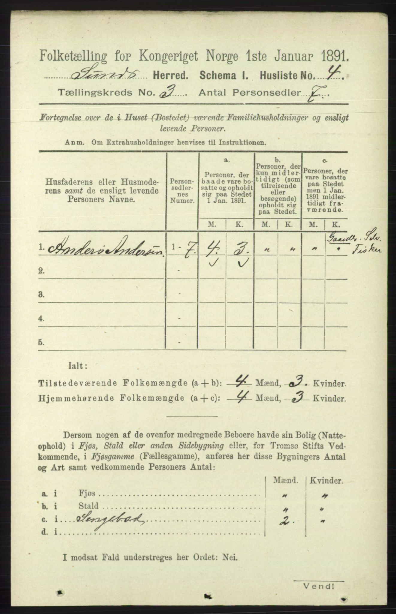 RA, 1891 census for 1245 Sund, 1891, p. 1133