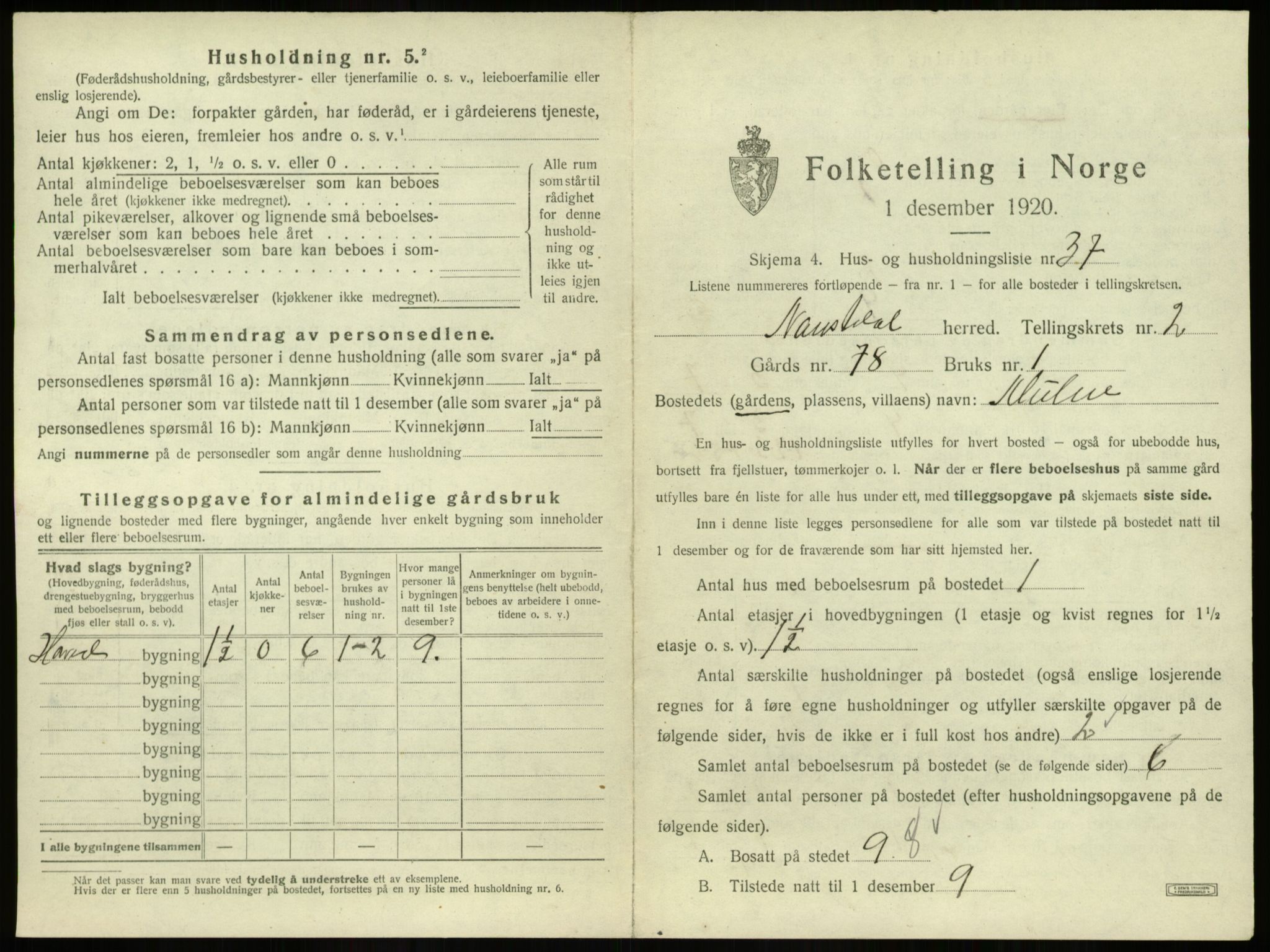 SAB, 1920 census for Naustdal, 1920, p. 142