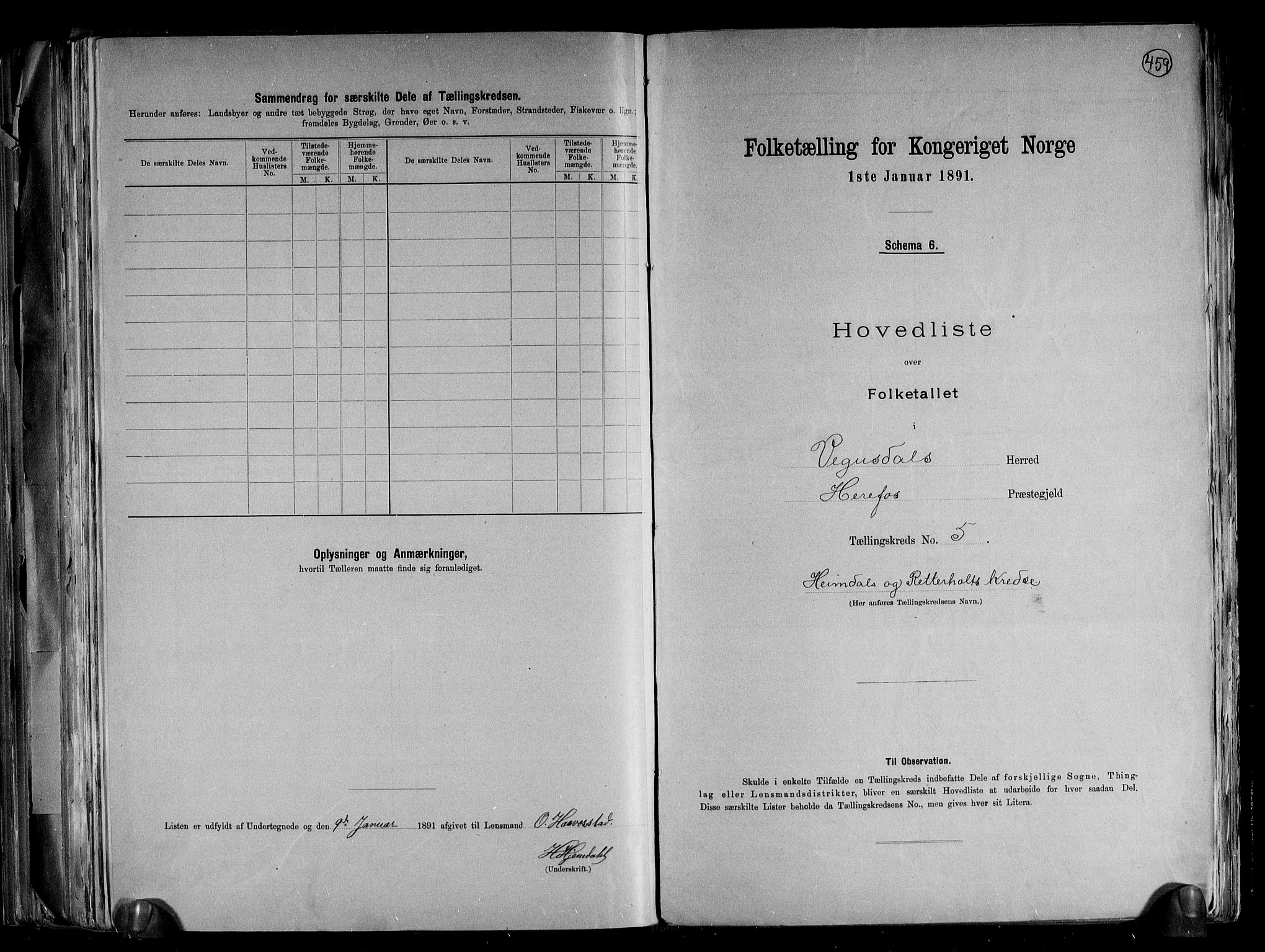 RA, 1891 census for 0934 Vegusdal, 1891, p. 13