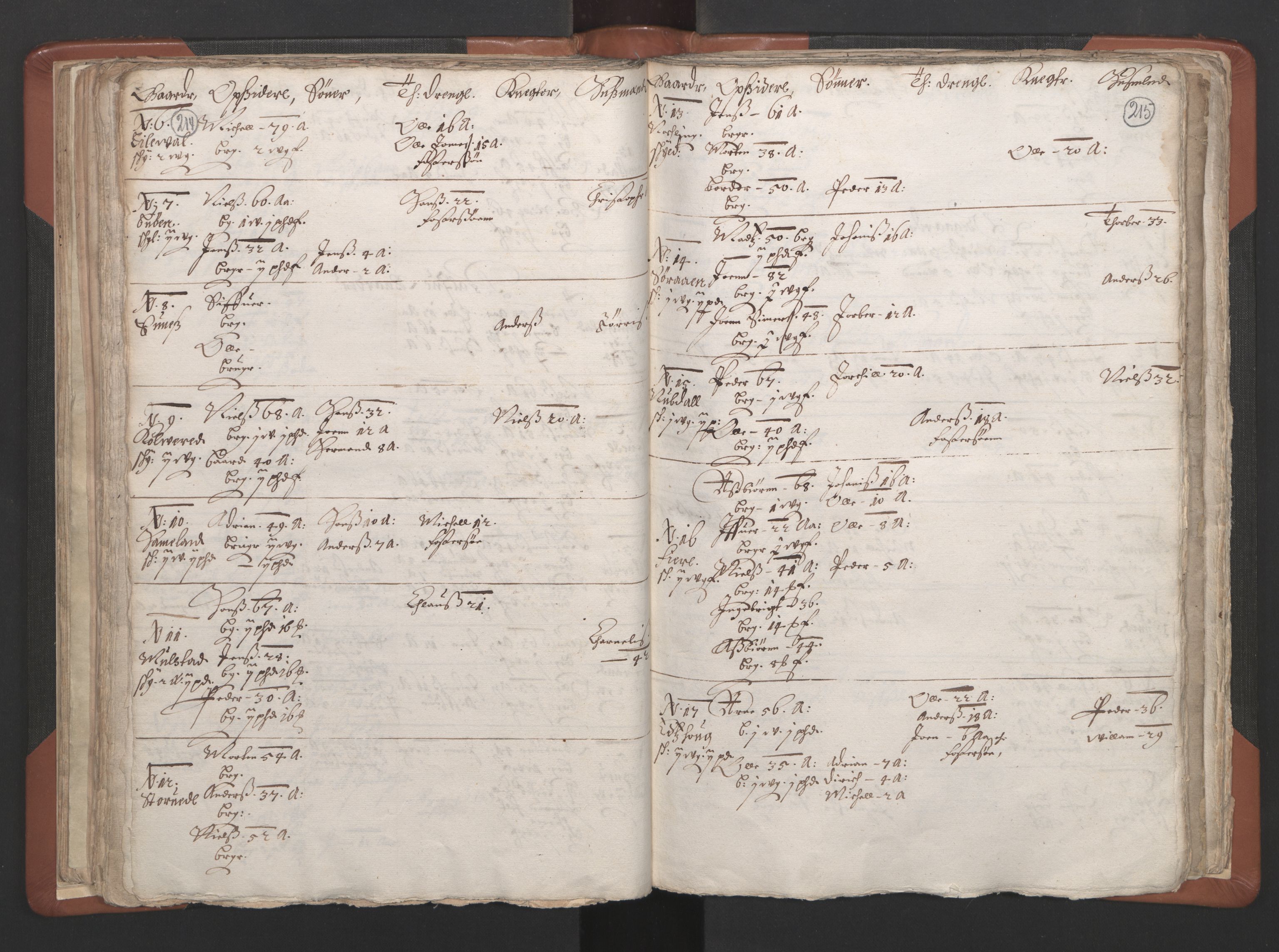 RA, Vicar's Census 1664-1666, no. 34: Namdal deanery, 1664-1666, p. 214-215