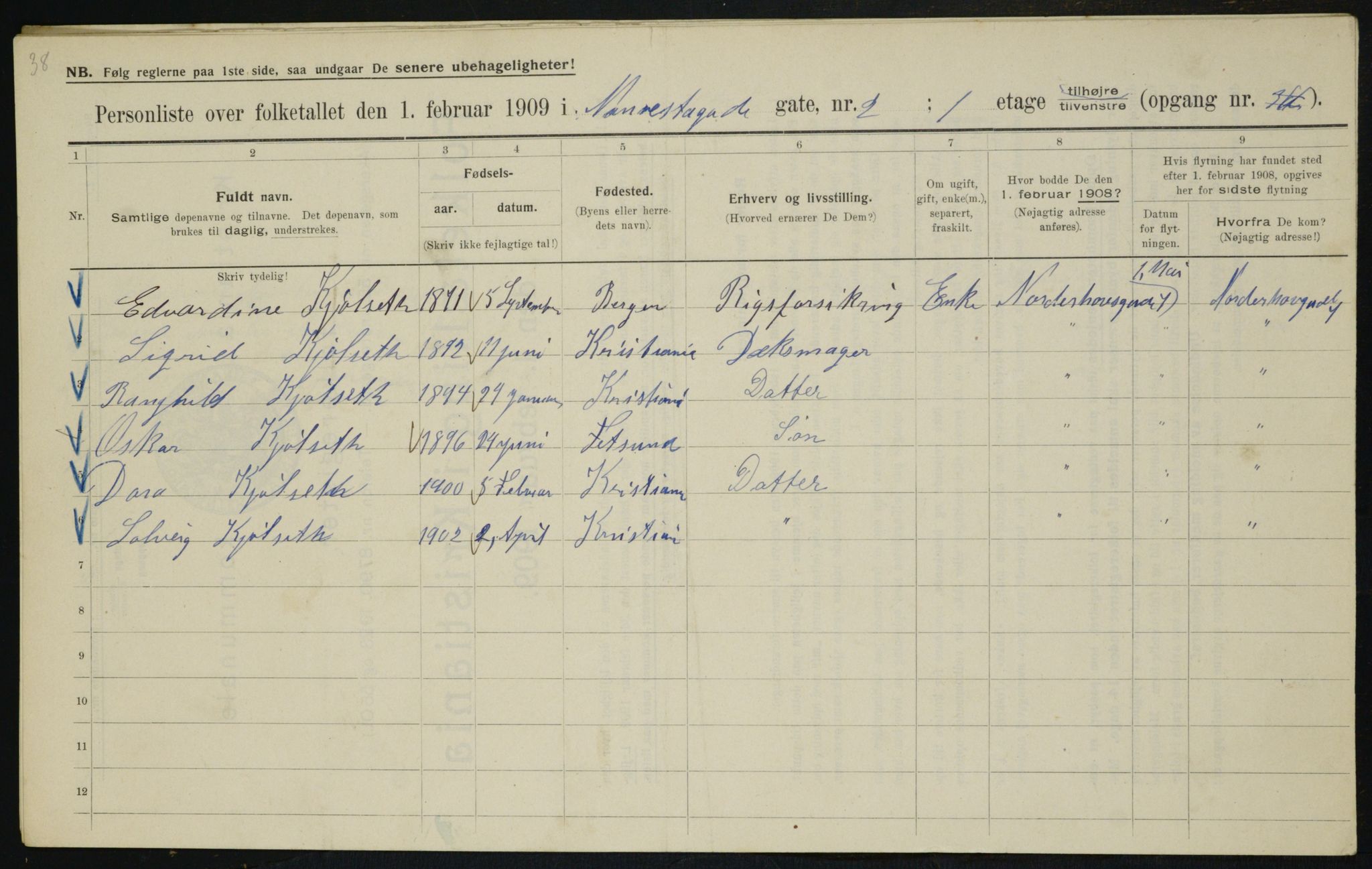 OBA, Municipal Census 1909 for Kristiania, 1909, p. 62614