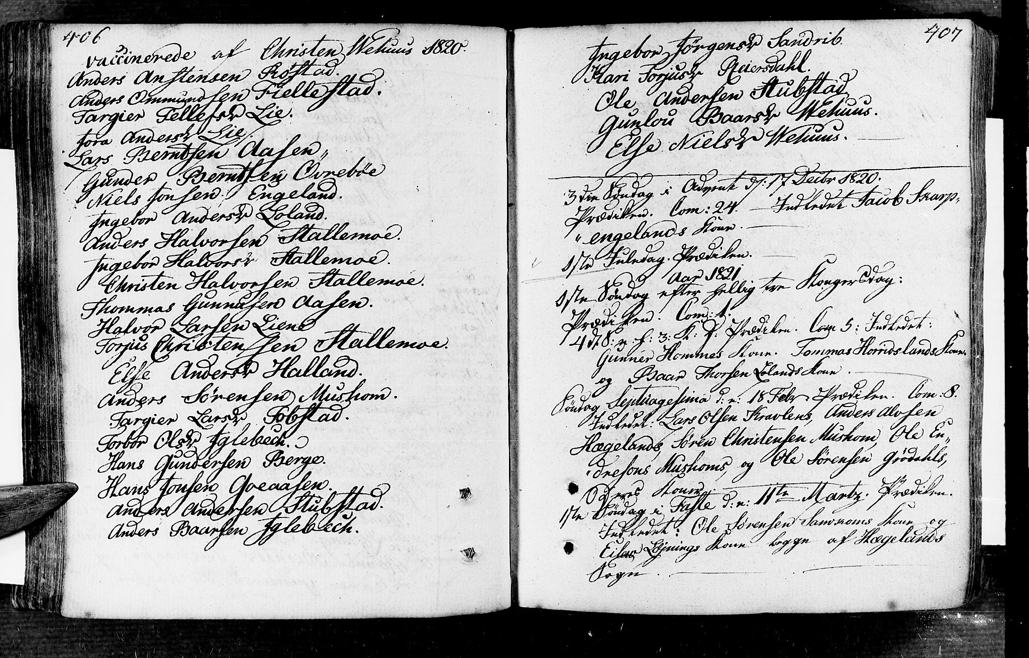 Vennesla sokneprestkontor, SAK/1111-0045/Fa/Fac/L0002: Parish register (official) no. A 2, 1785-1834, p. 406-407