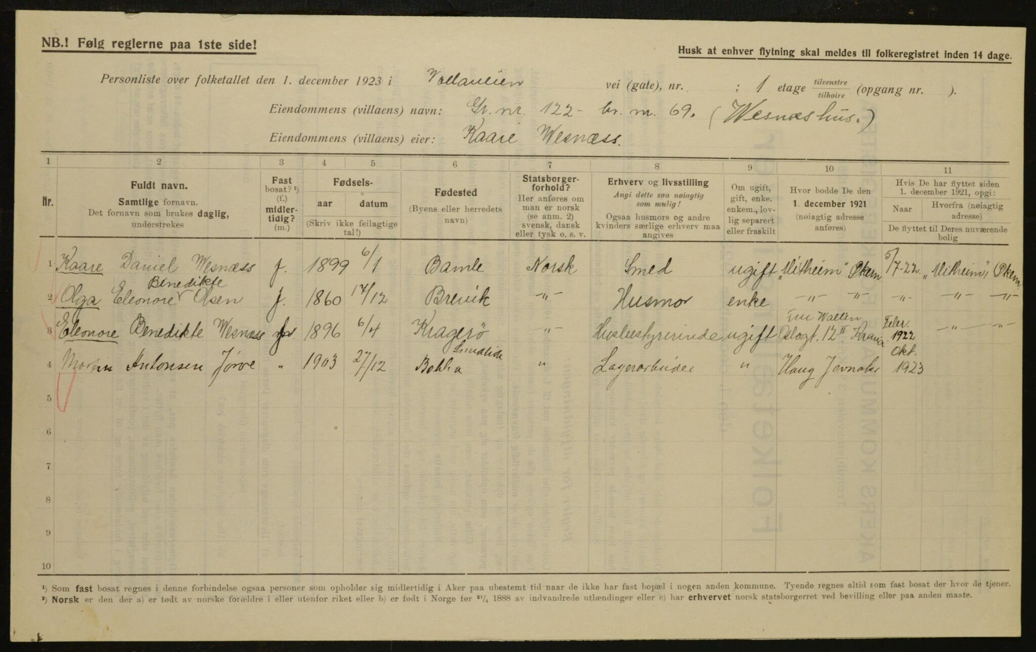 , Municipal Census 1923 for Aker, 1923, p. 35184