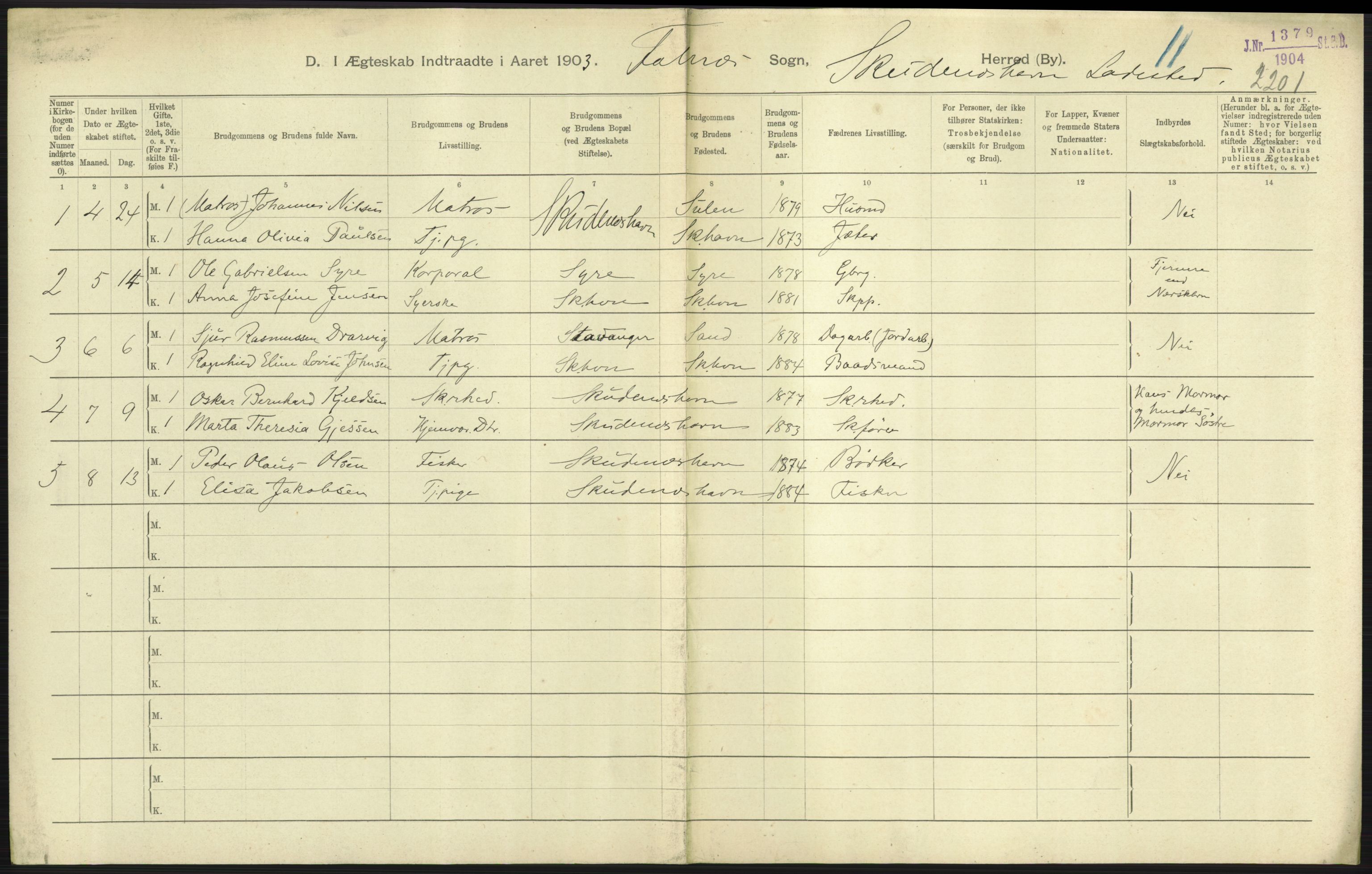 Statistisk sentralbyrå, Sosiodemografiske emner, Befolkning, AV/RA-S-2228/D/Df/Dfa/Dfaa/L0012: Stavanger amt: Fødte, gifte, døde, 1903, p. 621