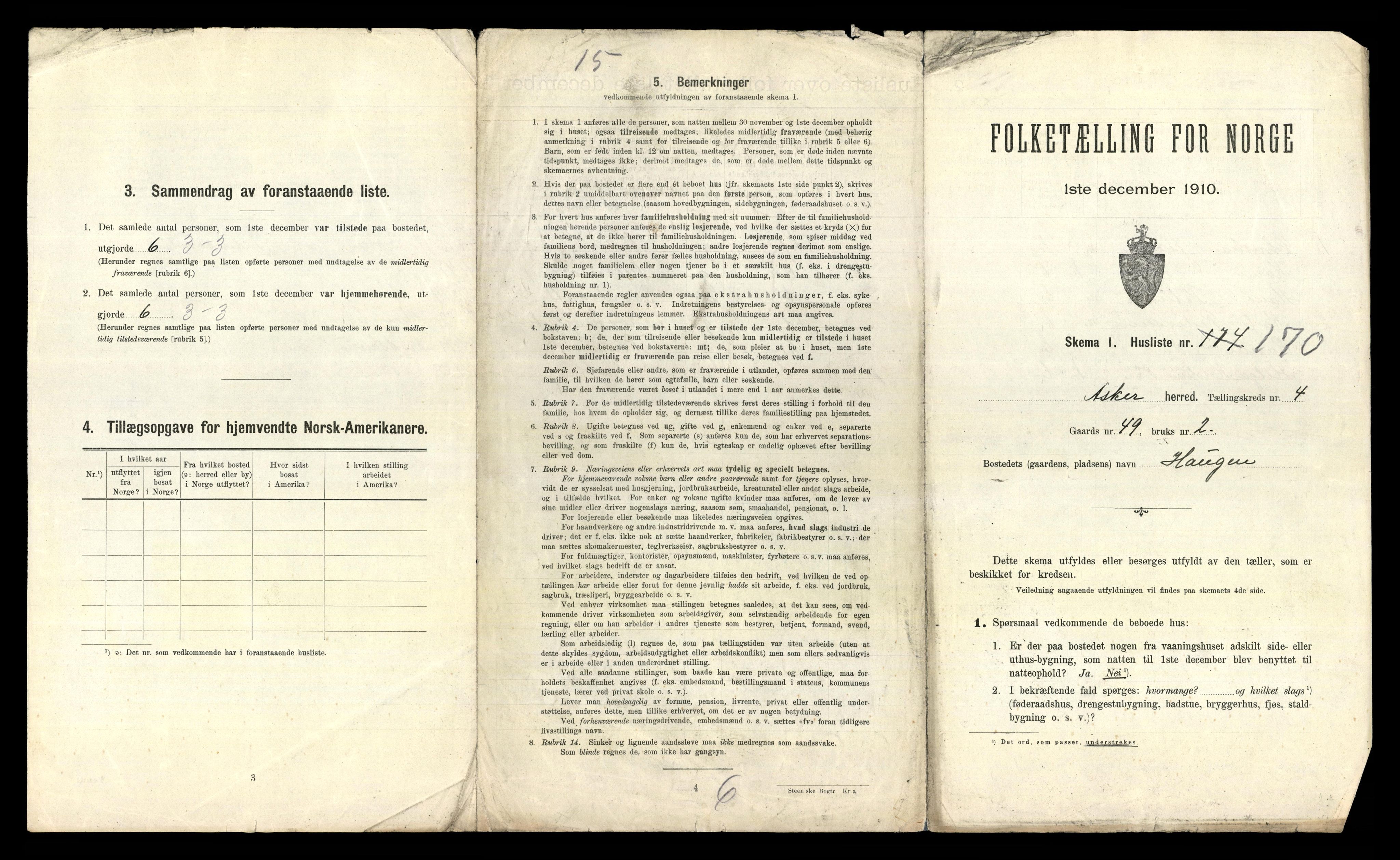 RA, 1910 census for Asker, 1910, p. 1192