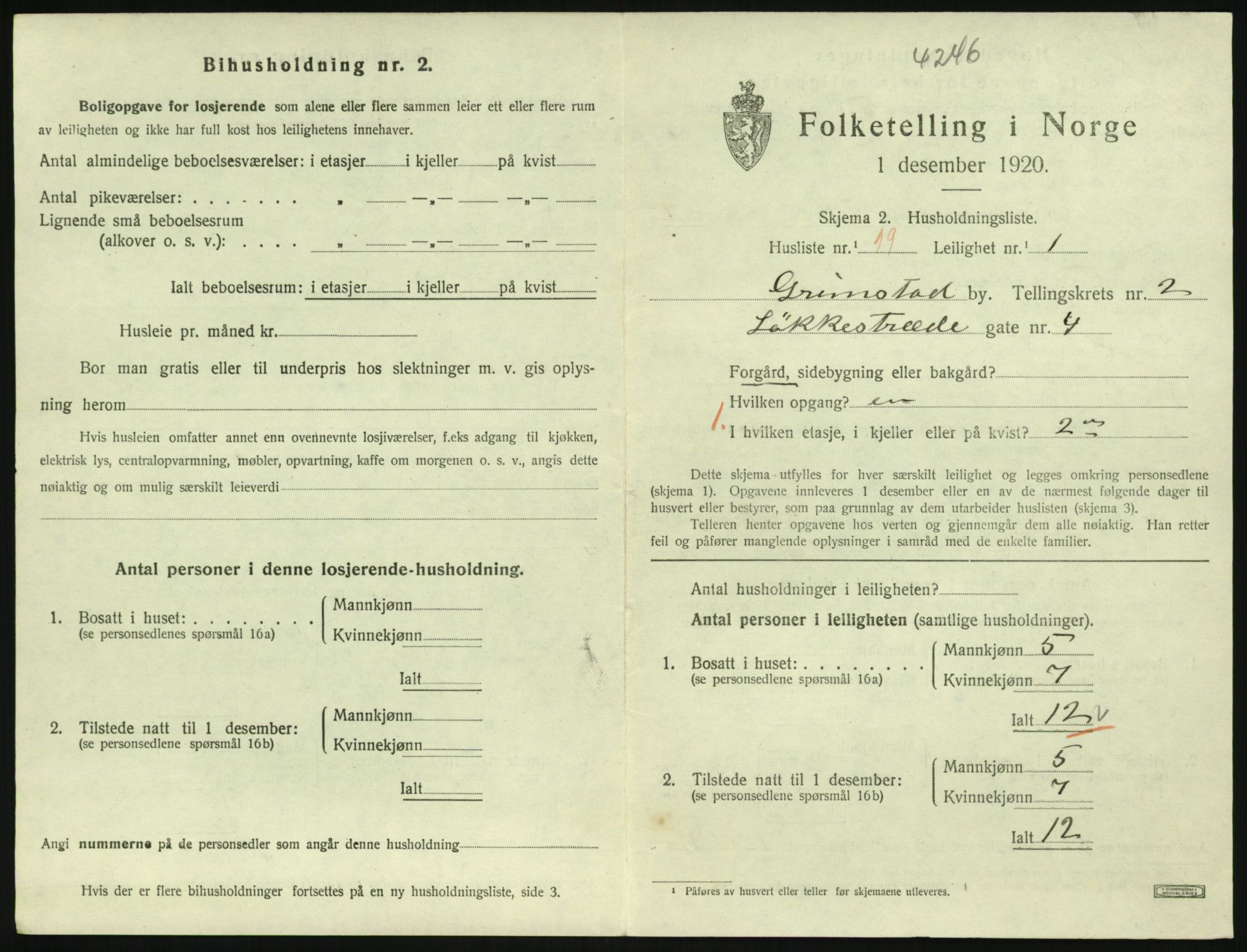 SAK, 1920 census for Grimstad, 1920, p. 1319