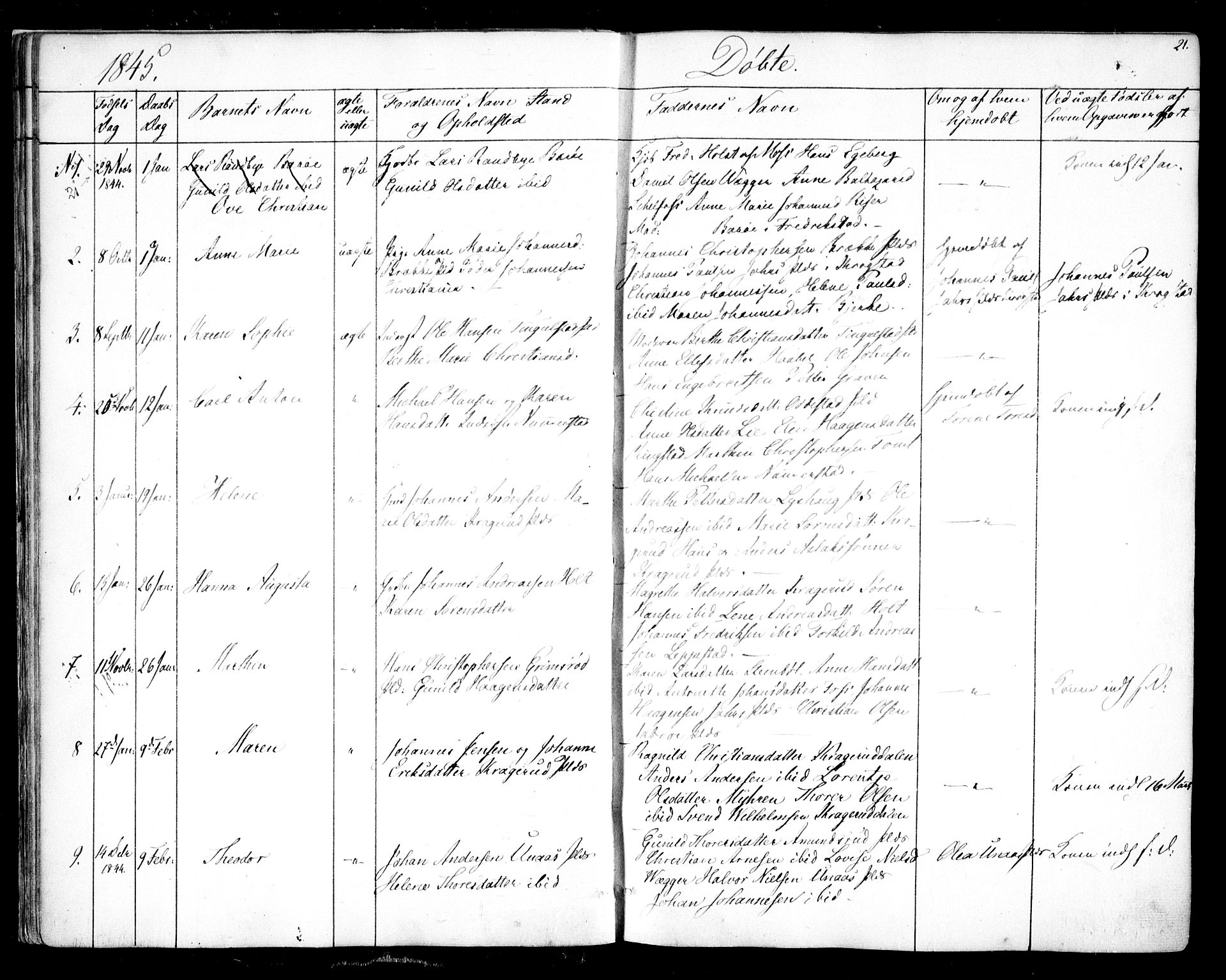 Hobøl prestekontor Kirkebøker, AV/SAO-A-2002/F/Fa/L0003: Parish register (official) no. I 3, 1842-1864, p. 21