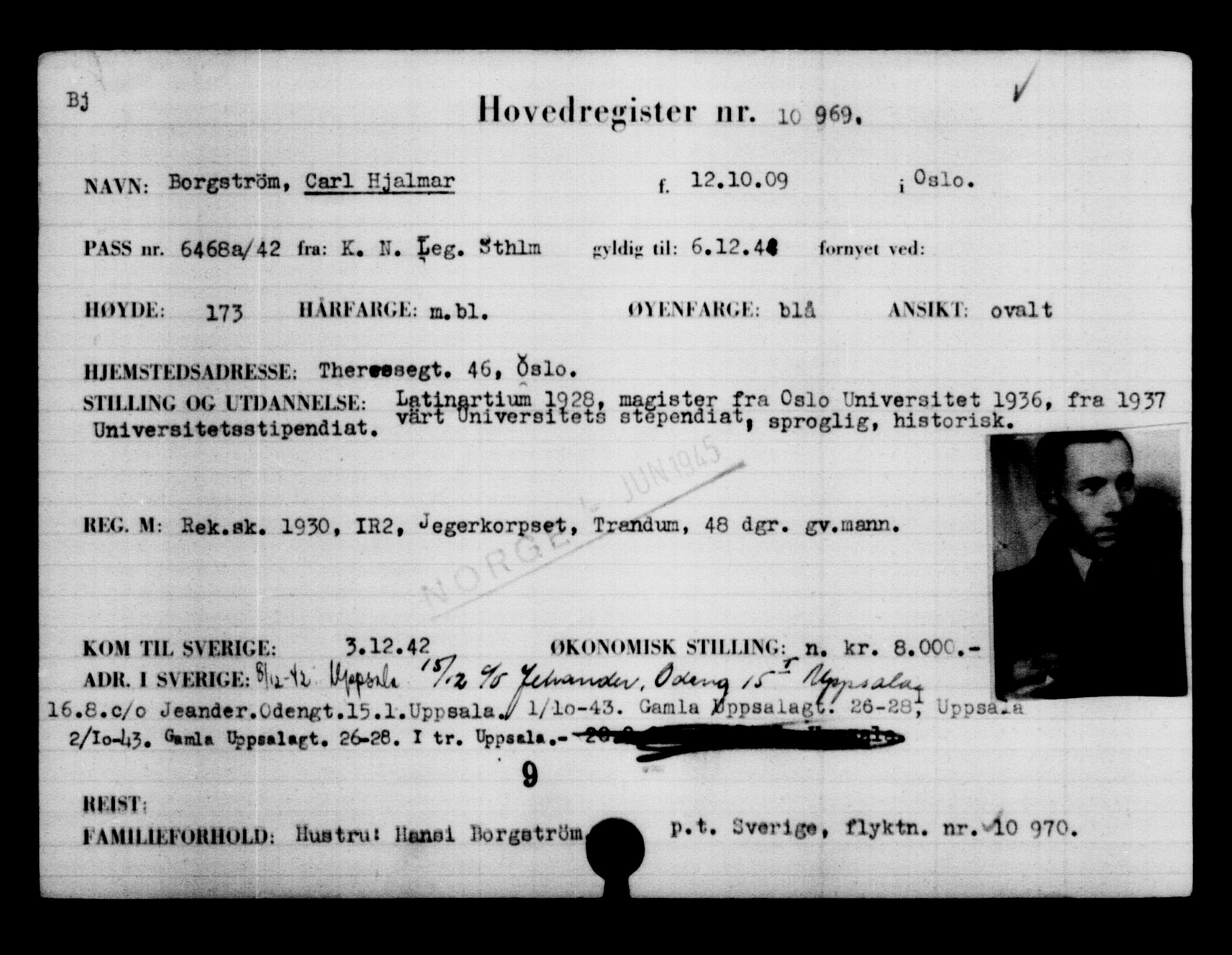 Utenriksstasjonene, Legasjonen i Stockholm, Flyktningkontoret, AV/RA-S-6753/V/Va/L0006: Kjesäterkartoteket, flyktninger med registreringsnr. 9400-12711, 1940-1945, p. 1790