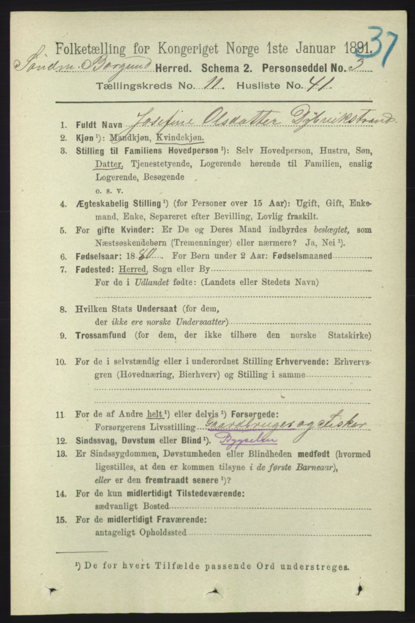 RA, 1891 census for 1531 Borgund, 1891, p. 2999